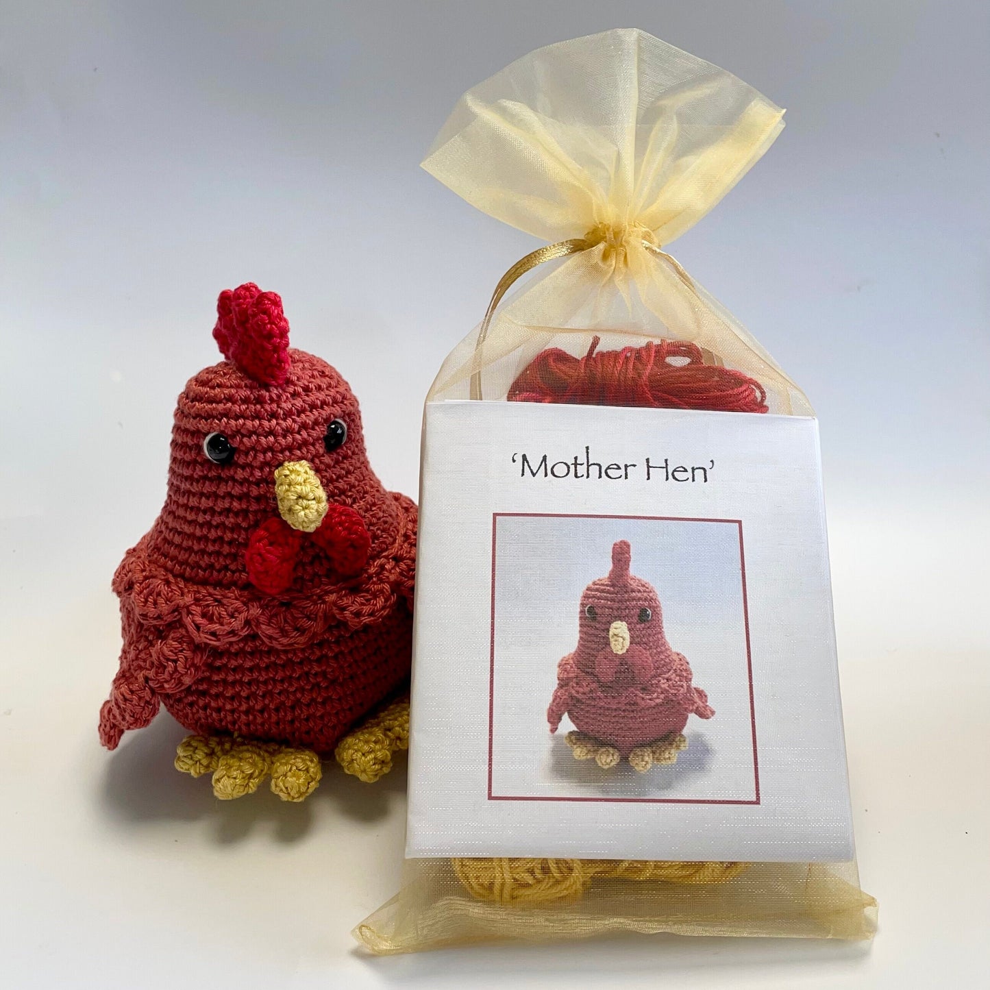 Whimsical Mother Hen Amigurumi Crochet Kit, Sass & Belle Manic Mum Day China Mug plus Handmade Card. Perfect for Gifting!