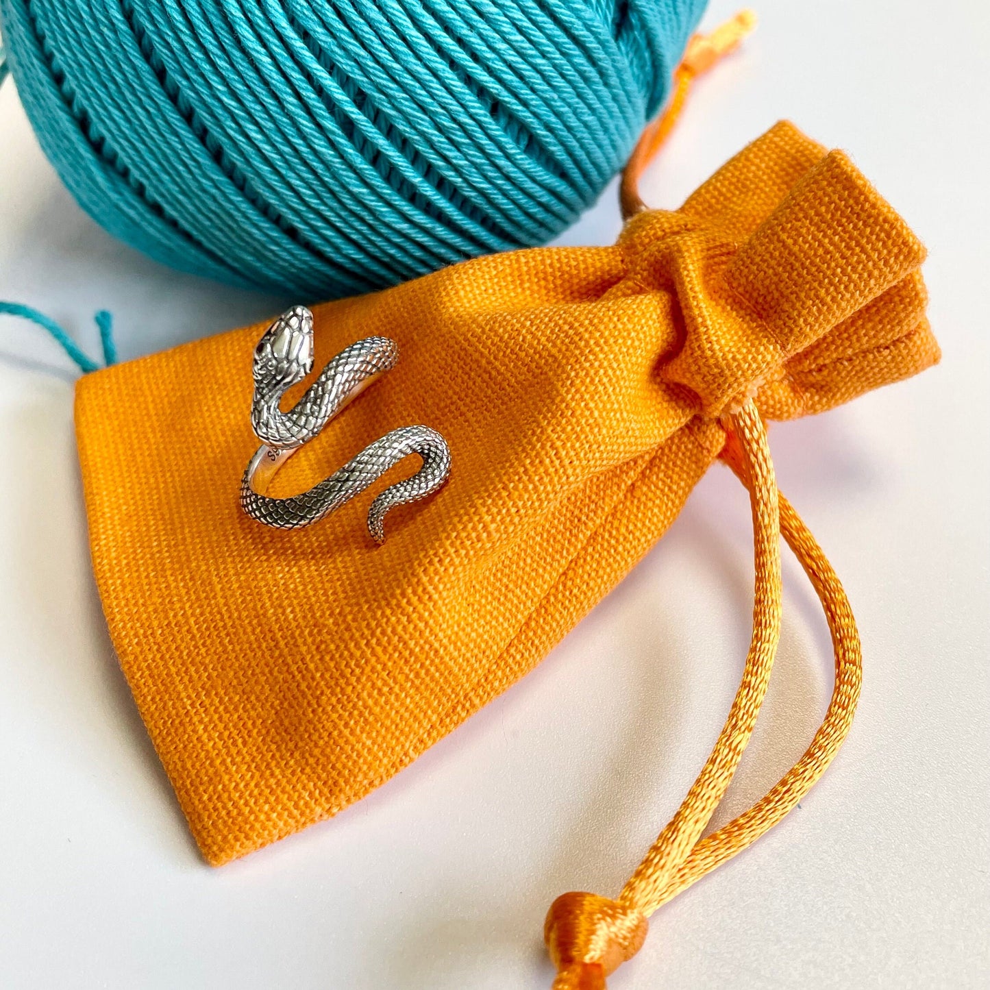 Snake Crochet Ring. Sterling Silver adjustable size snake ring. Tension & comfort ring for right and left handed crocheters. Medusa Ring.