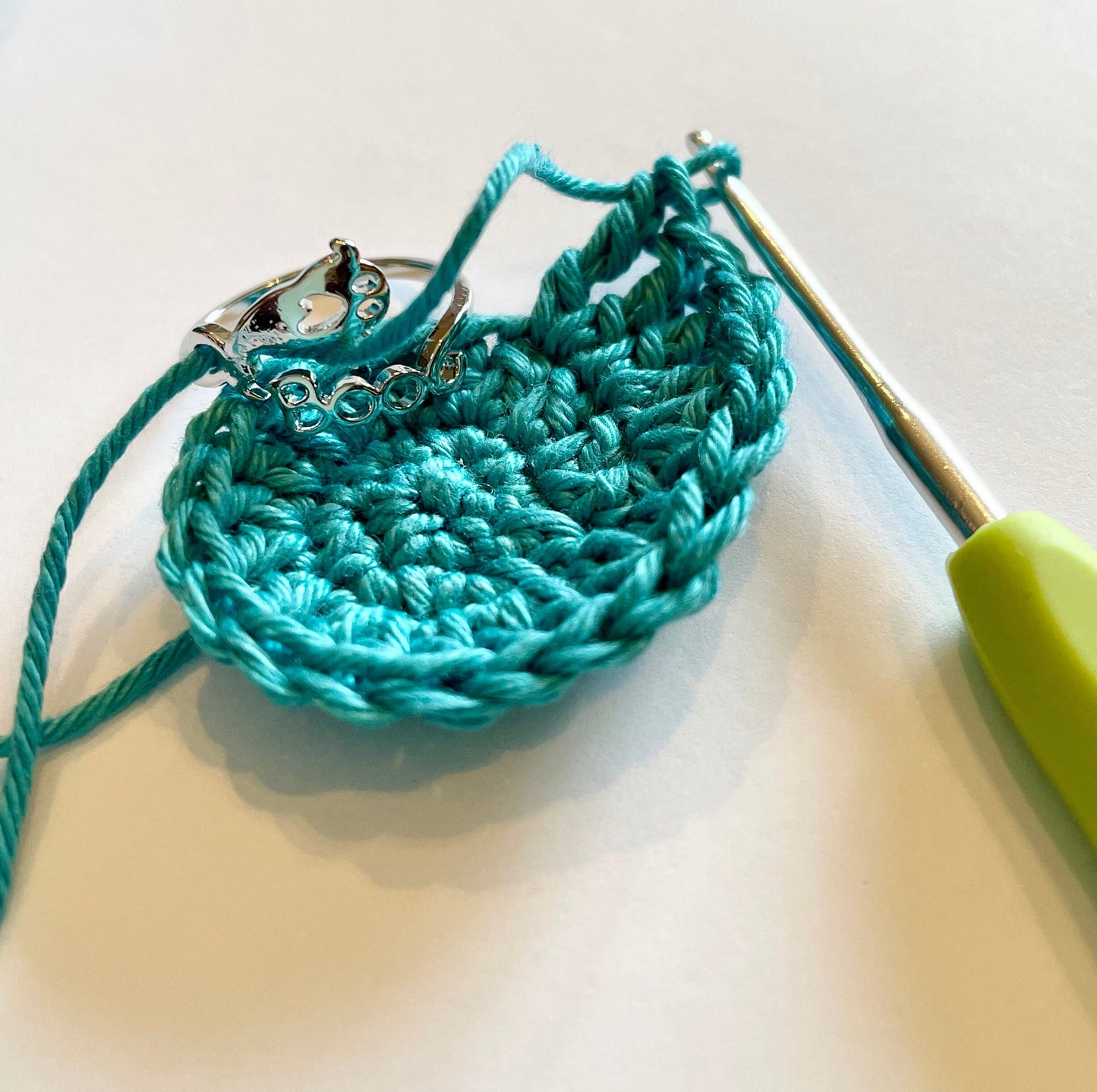 Tiny Ghost Silver Plated Crochet Ring. Adjustable size for crochet tension and comfort. Boo!
