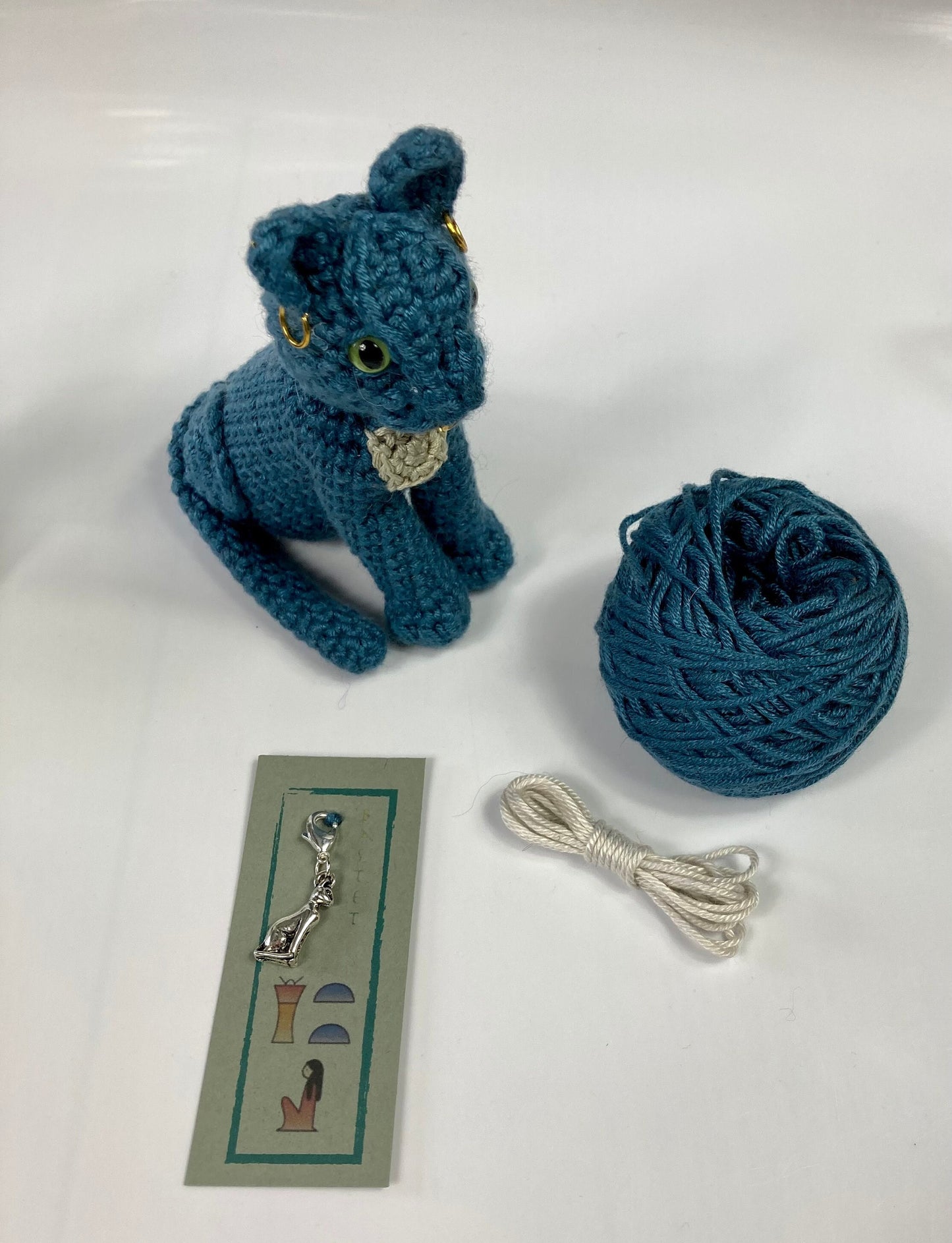 Bastet Egyptian Cat Crochet Kit. A complete kit with luxury yarn, accessories & silver stitch marker/charm. AKA The Gayer-Anderson Cat.