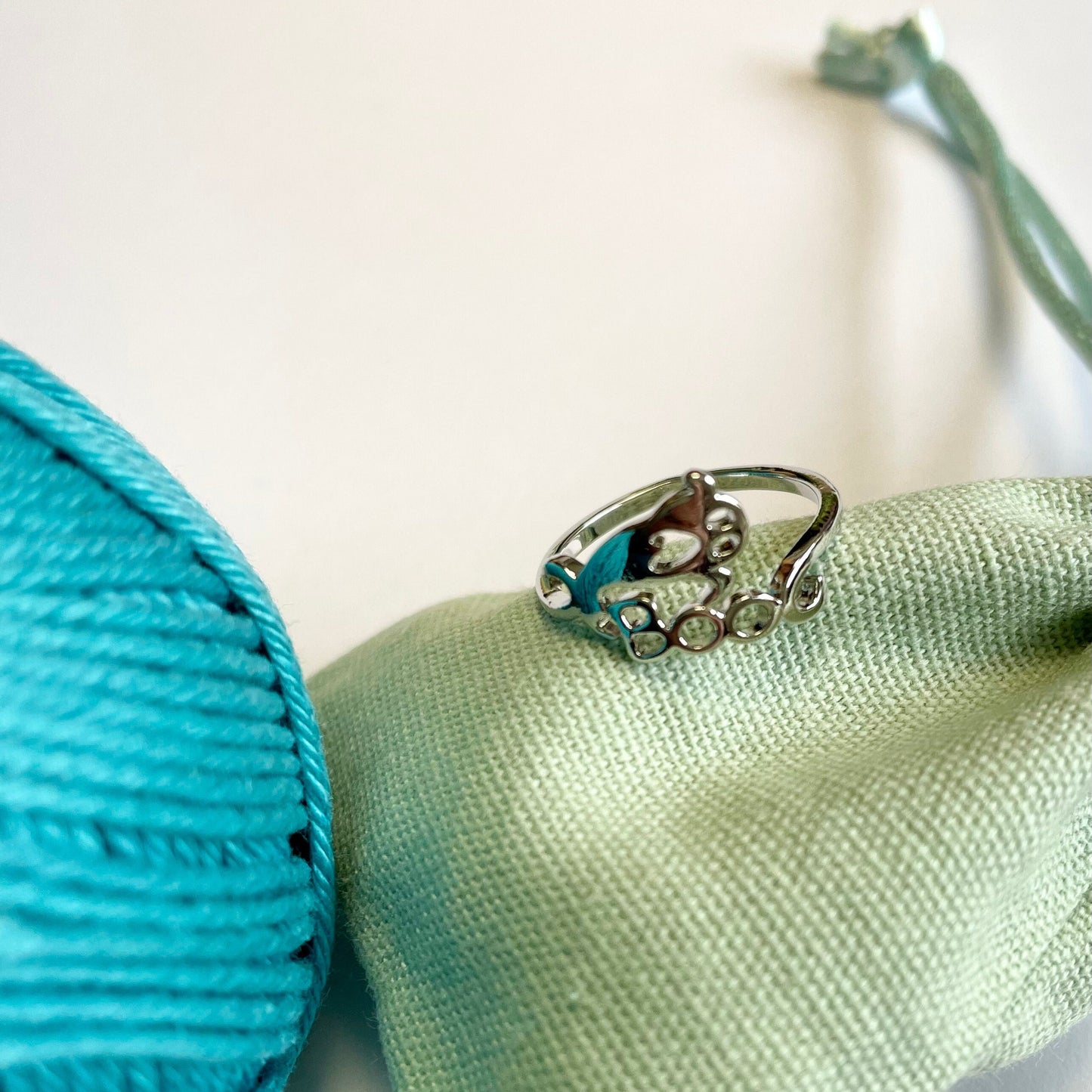 Tiny Ghost Silver Plated Crochet Ring. Adjustable size for crochet tension and comfort. Boo!
