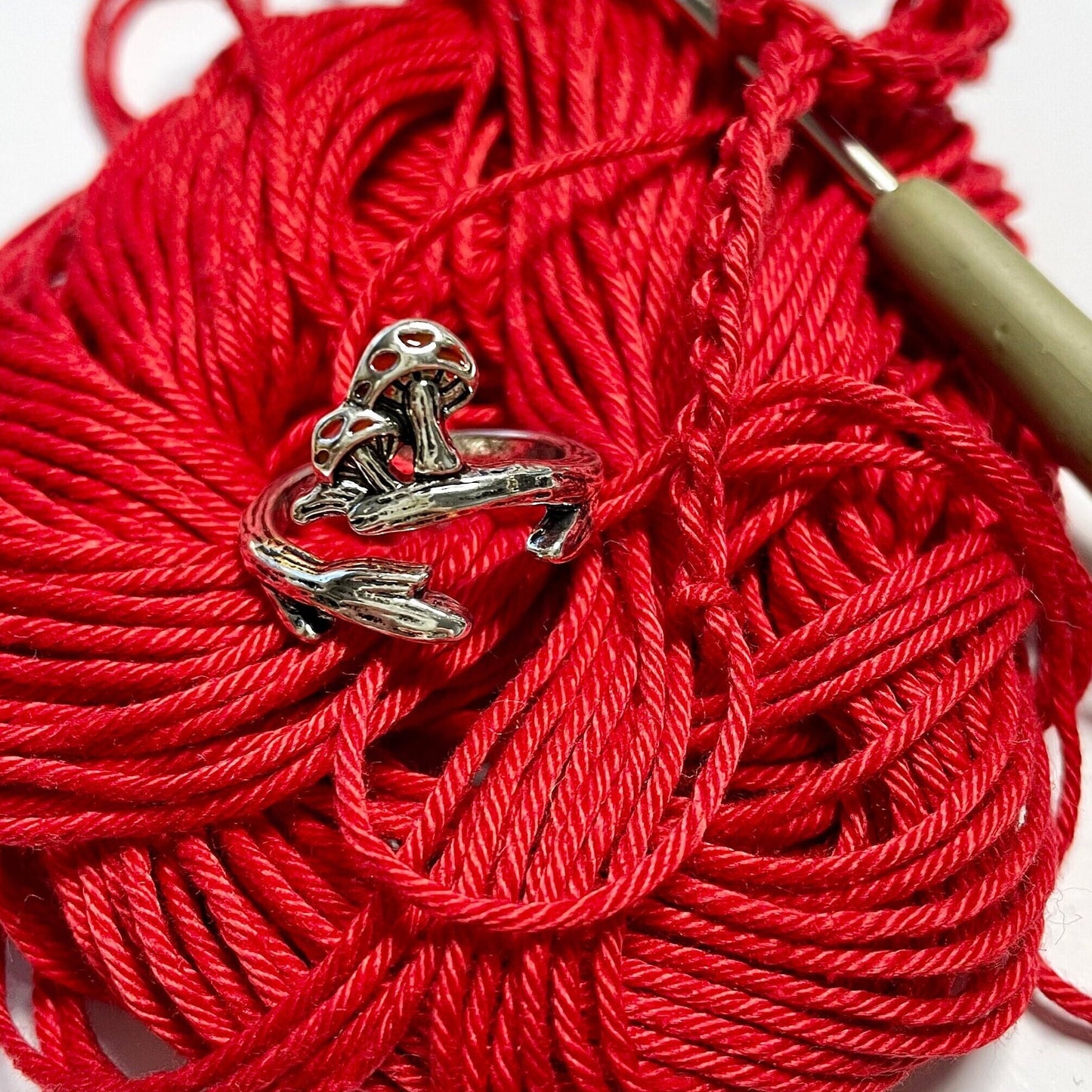 Amanita Mushroom Crochet Ring