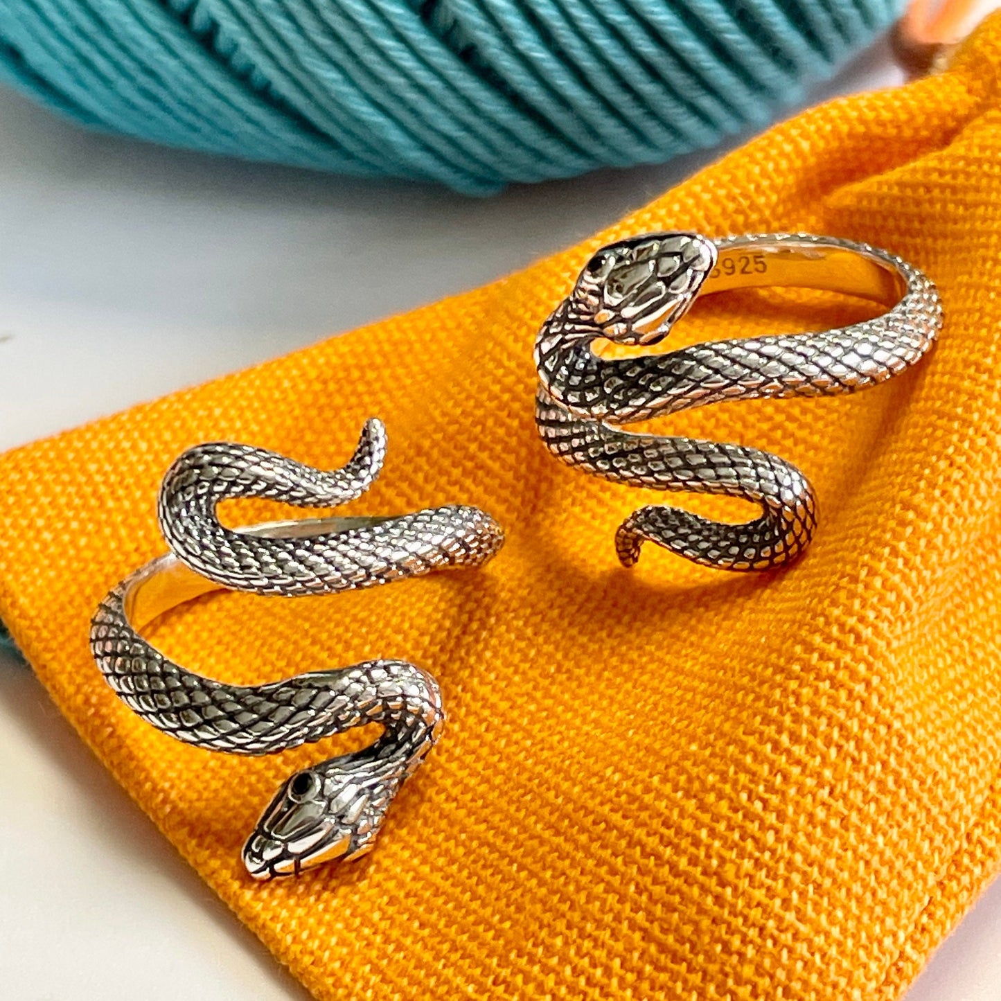 Snake Crochet Ring. Sterling Silver adjustable size snake ring. Tension & comfort ring for right and left handed crocheters. Medusa Ring.