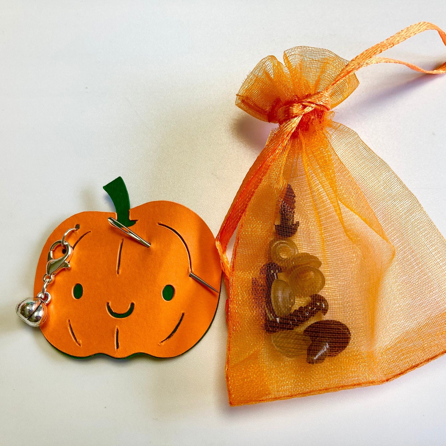 Halloween Trick or Treat Mouse Crochet Kit. Meet 'Boo'! Complete Kit with luxury natural yarns, cute pumpkin stitch marker, accessories.