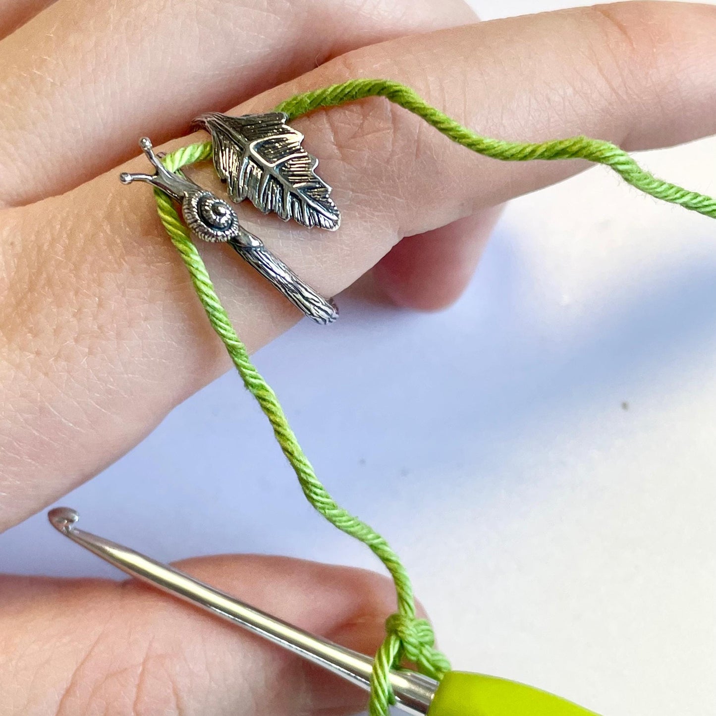 Snail & Leaf Crochet Ring