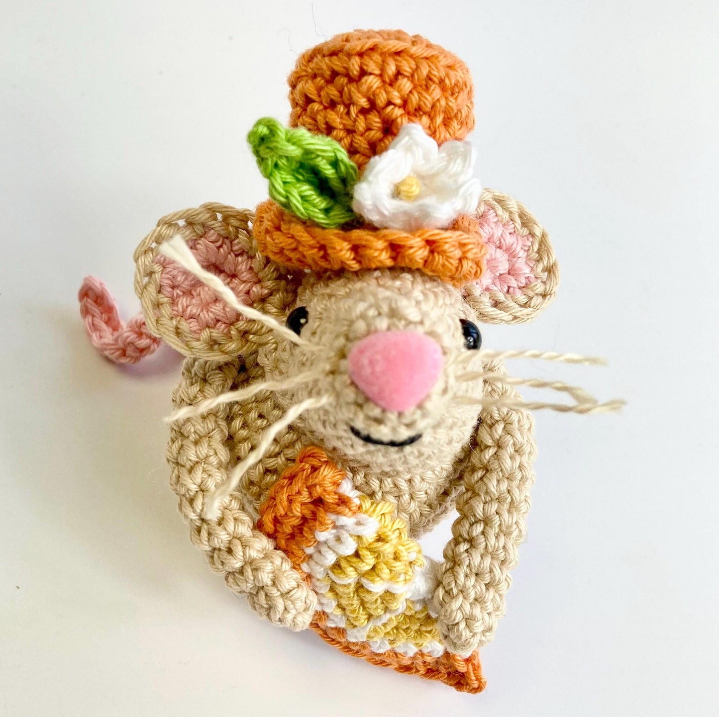 Reenie, the Tangerine Mouse! Complete Amigurumi Crochet Kit for beginners up. Featuring luxury British yarns.