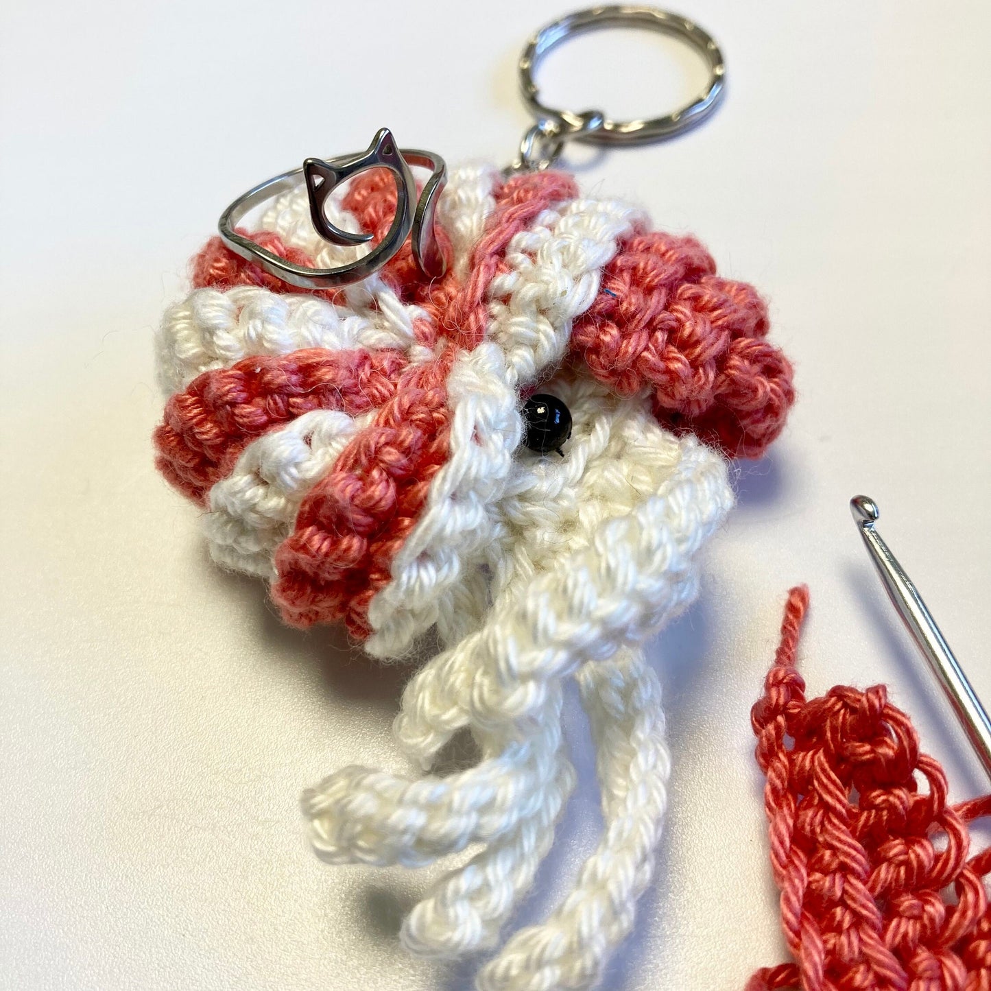 Cat Crochet Ring. A cute little hypo-allergenic stainless steel ring, size adjustable, for crochet tension and comfort.