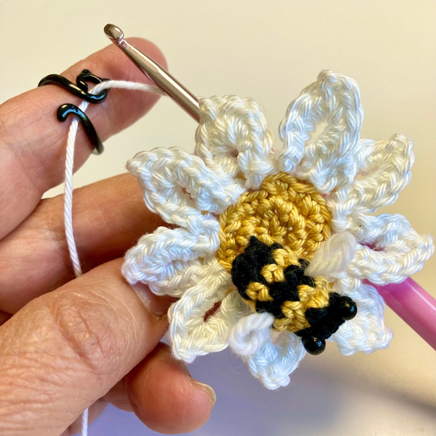 Black Cat Crochet Ring. The cutest little black metal, adjustable, cat ring for crochet tension and comfort.