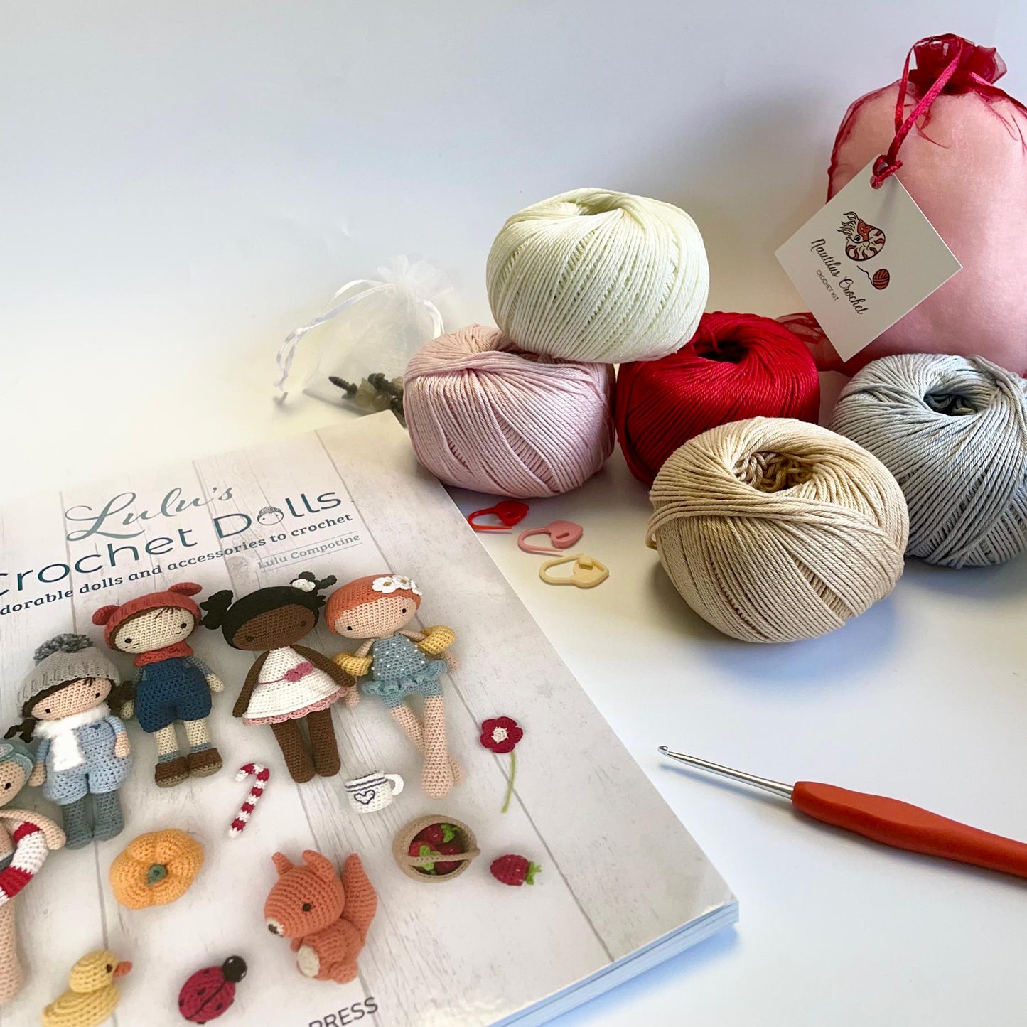 Crochet Dolls Complete Kit. Learn to Crochet with Lulu! Book, Luxury British Yarn, Crochet Hook, Stitch Markers & Accessories.
