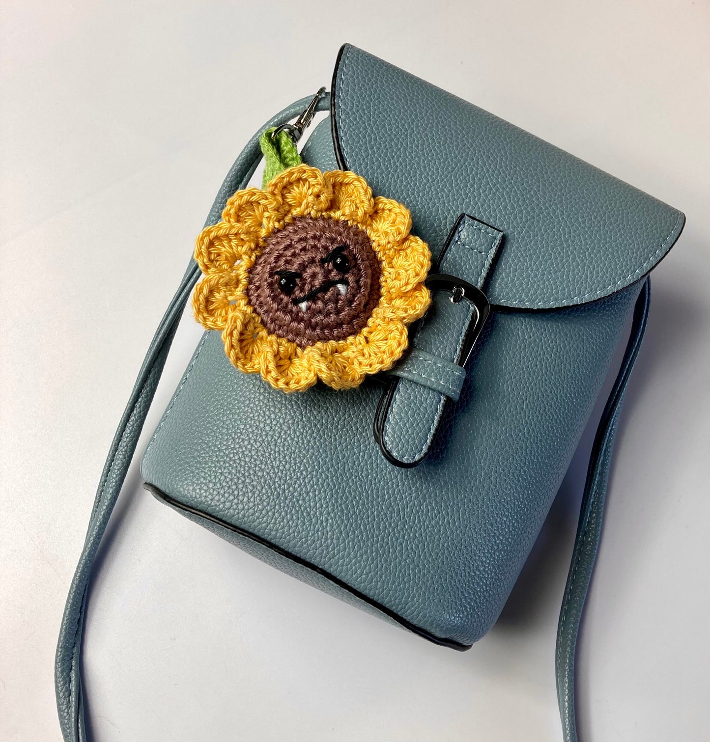 Sunflower Amigurumi Keyring / Bag Charm Kit. A complete kit including luxury natural yarns, silver plated stitch marker & accessories.
