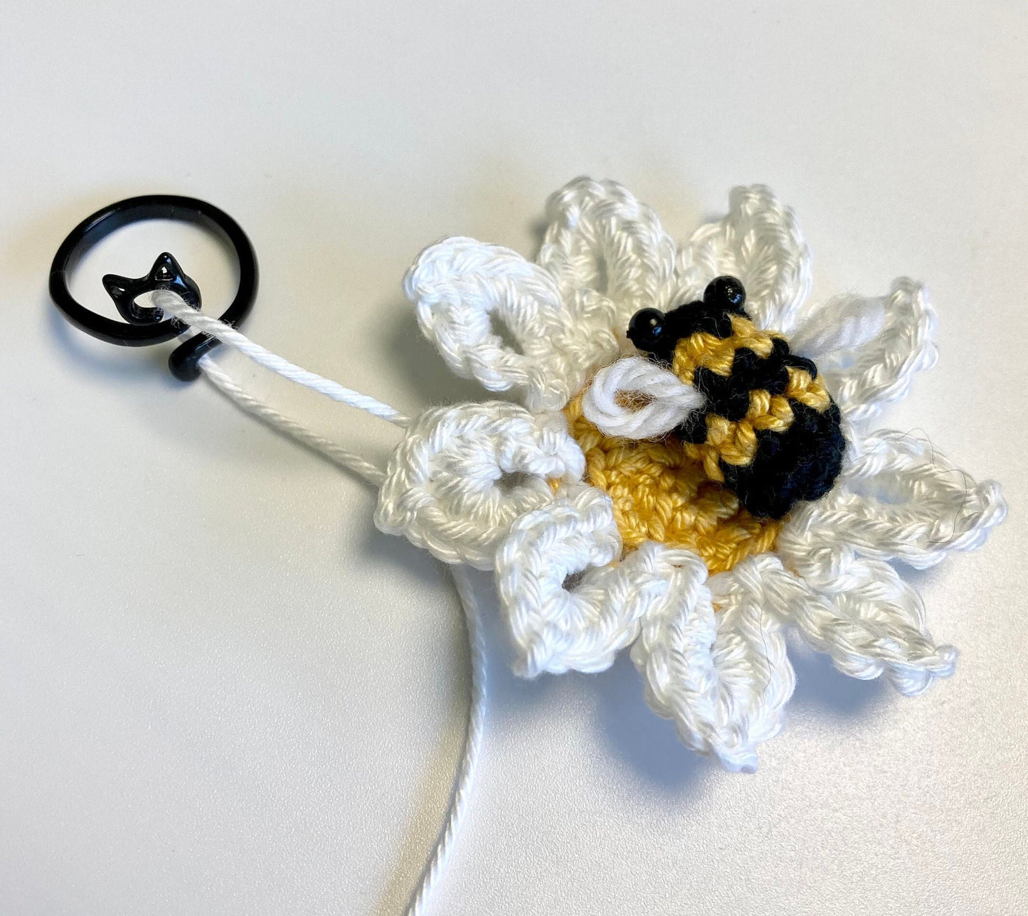 Black Cat Crochet Ring. The cutest little black metal, adjustable, cat ring for crochet tension and comfort.