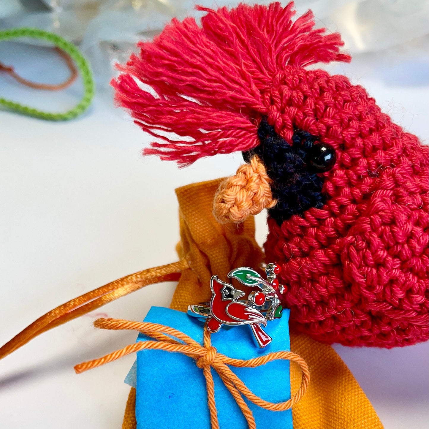 Cardinal Crochet Ring. Gorgeous Silver Pated, adjustable size, Cardinal Crochet Ring. Perfect for Christmas Gifting.