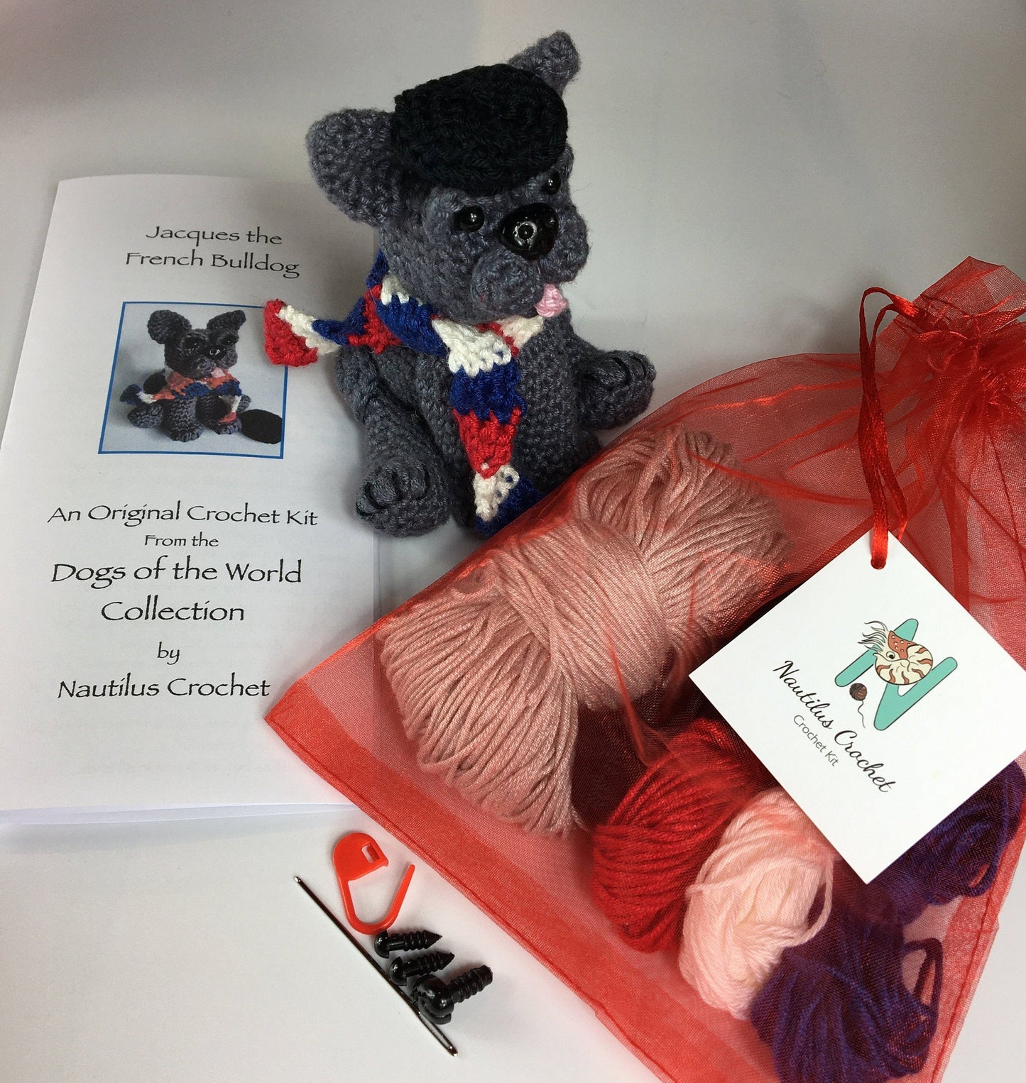 Jacques The French Bulldog Amigurumi Kit with Luxury British Cotton Yarns.