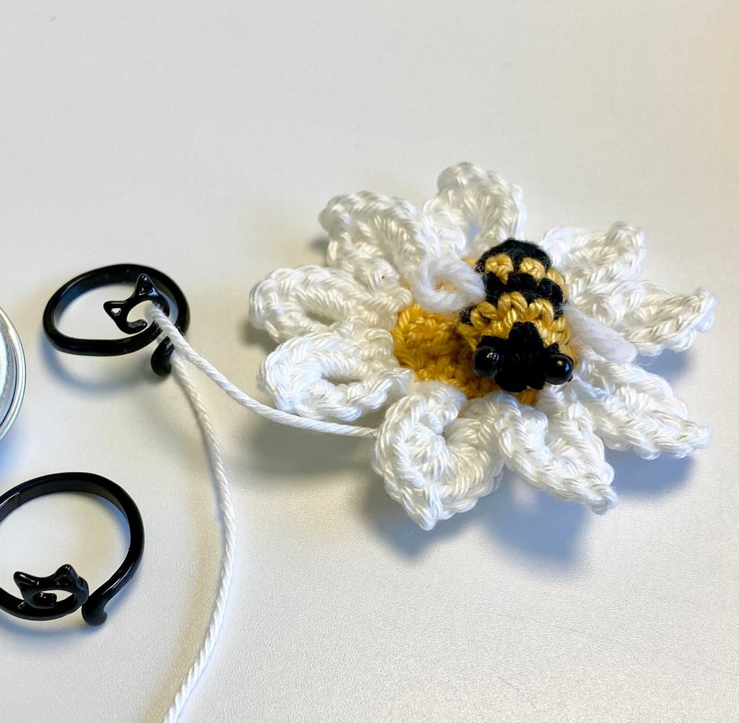 Black Cat Crochet Ring. The cutest little black metal, adjustable, cat ring for crochet tension and comfort.