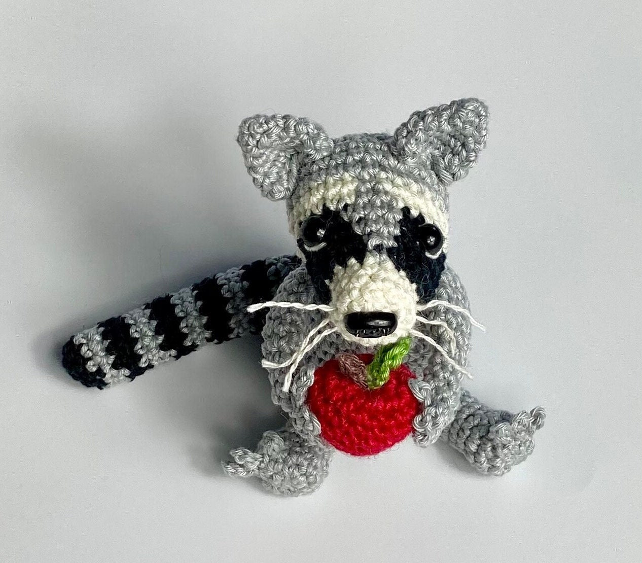 Ringo Raccoon Crochet Kit. Everything you need to crochet this cute baby raccoon. Full step by step instructions, luxury yarns, accessories.
