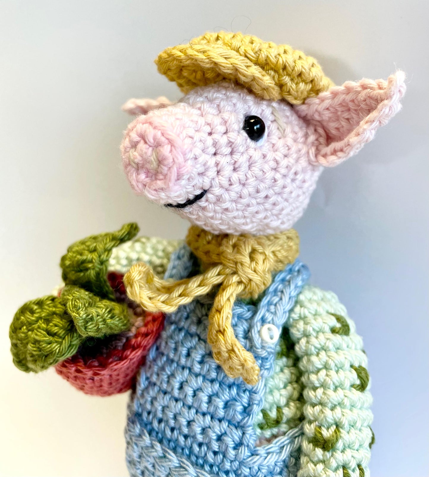 Ebb The Gardener! Pig Amigurumi Crochet Kit featuring Ebb, A laid-back, dungaree clad pig with a passion for Plants!