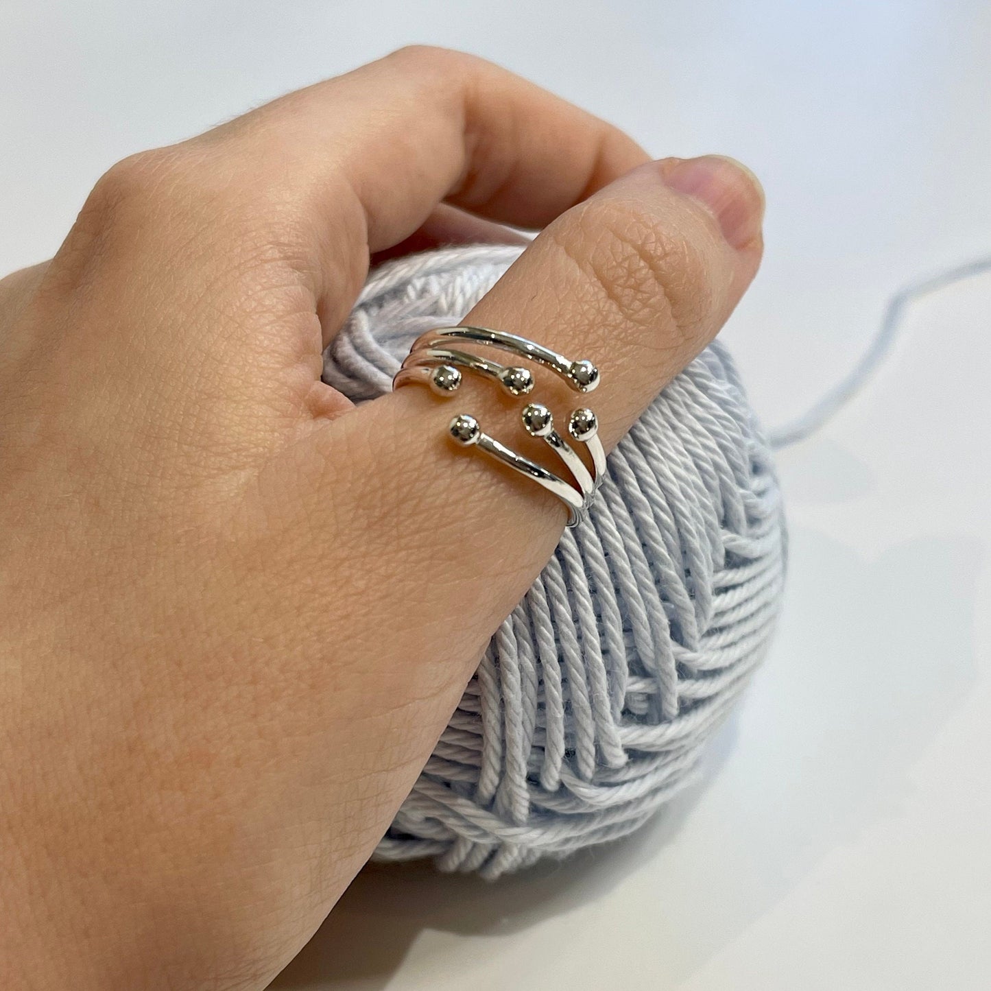 Celestial Orbs Handmade Sterling Silver Crochet Ring. Adjustable for crochet tension and comfort. Handmade Silver for Nautilus Crochet.