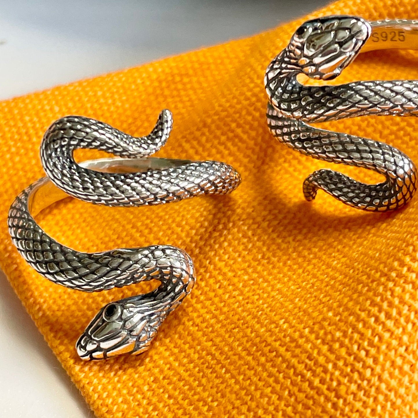 Snake Crochet Ring. Sterling Silver adjustable size snake ring. Tension & comfort ring for right and left handed crocheters. Medusa Ring.