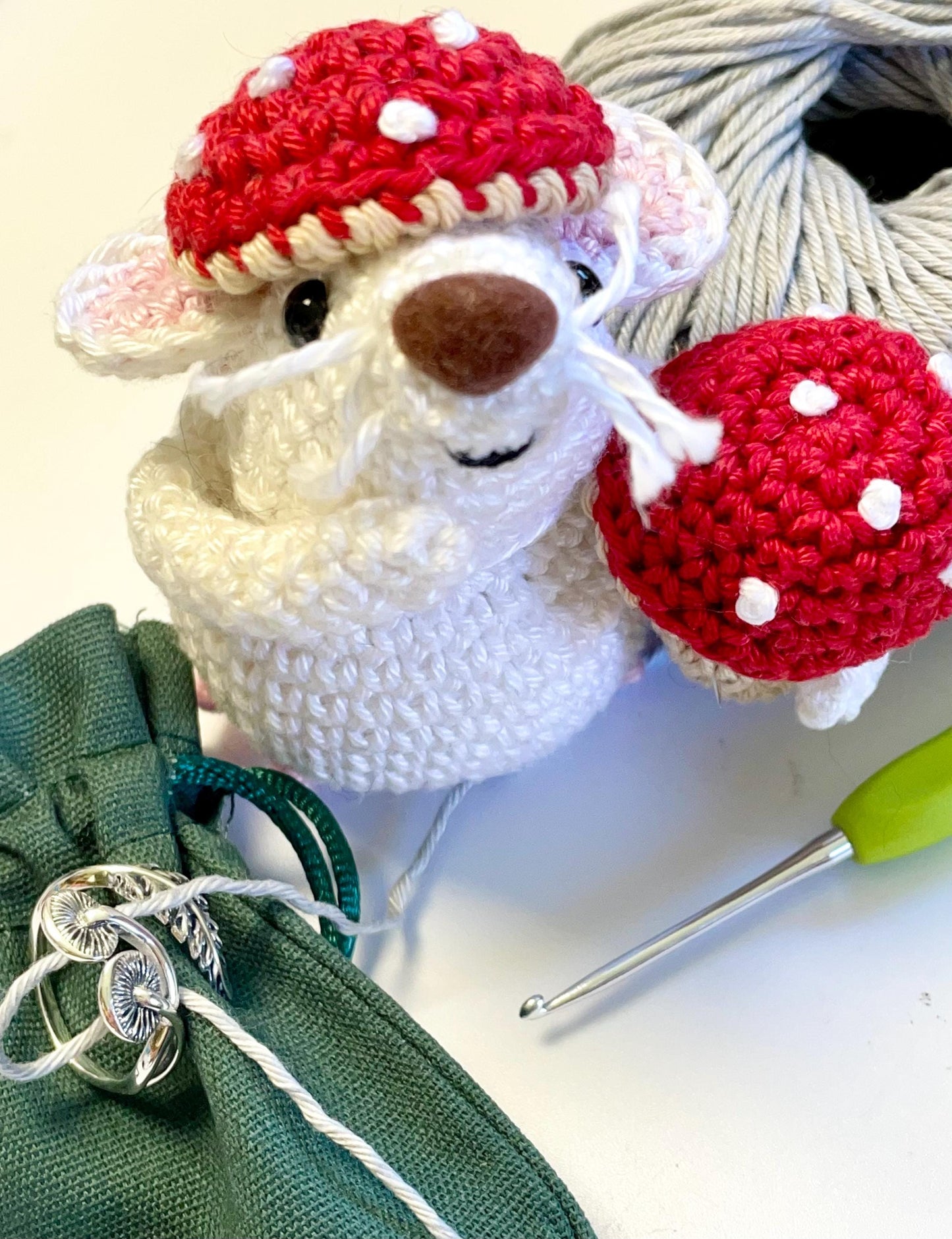 Mushrooms & Fern Crochet Ring.