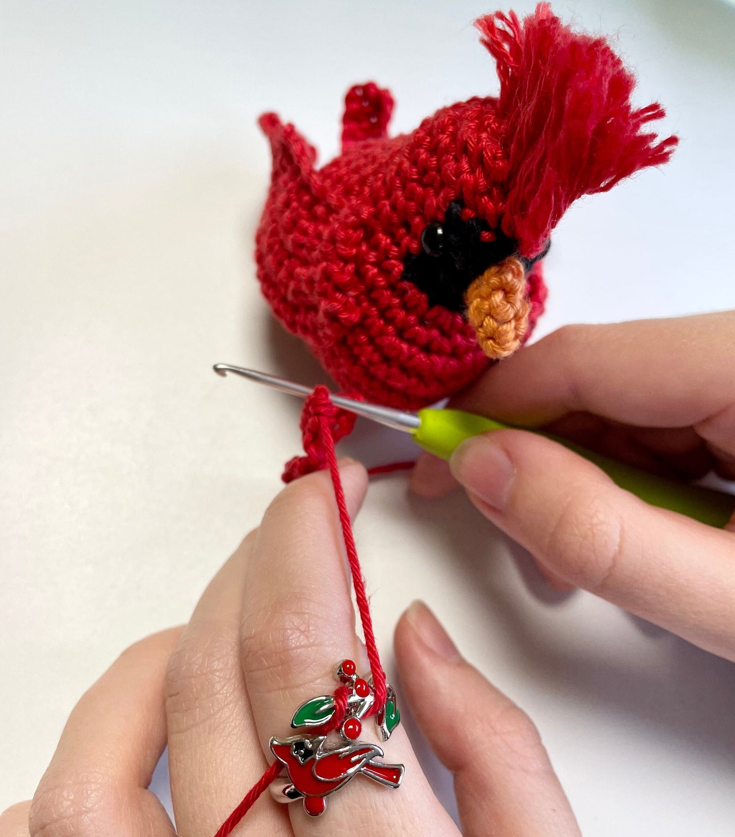 Cardinal Crochet Ring. Gorgeous Silver Pated, adjustable size, Cardinal Crochet Ring. Perfect for Christmas Gifting.