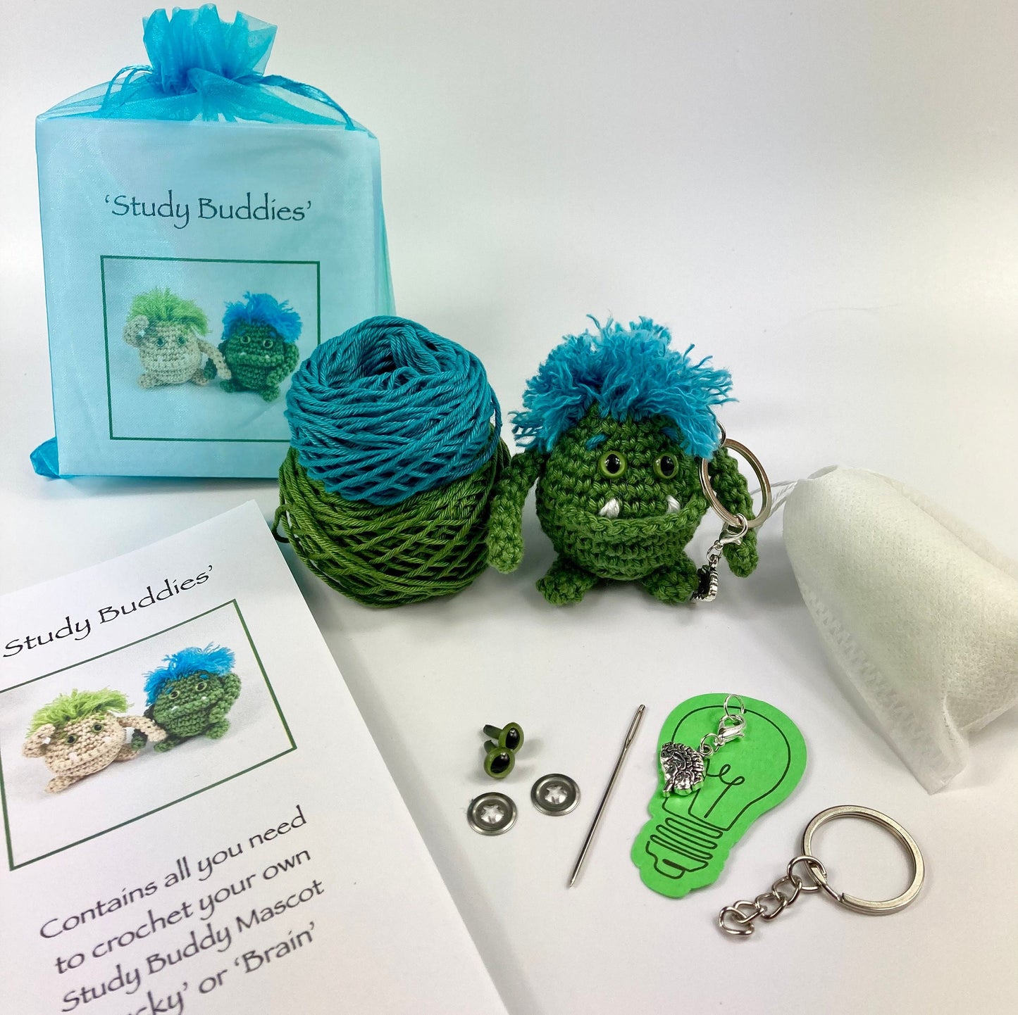 Study Buddies Crochet Kit. Crochet Lucky Mascot. Fun, Simple Crochet Kits with Luxury British Yarn & Accessories.