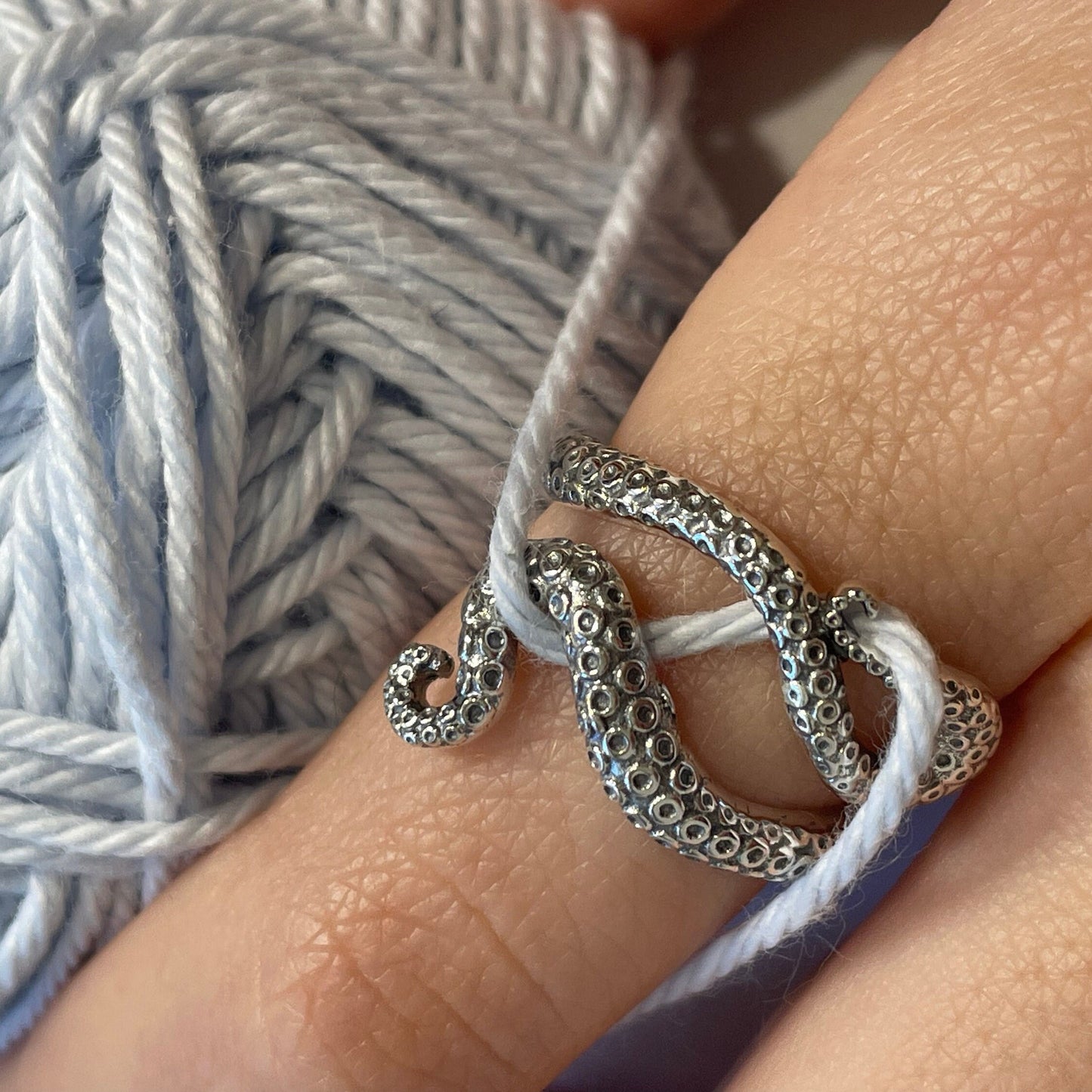Handmade 'Octopus' Sterling Silver Crochet Ring. Adjustable for crochet tension and comfort. Handmade Sterling Silver for Nautilus Crochet