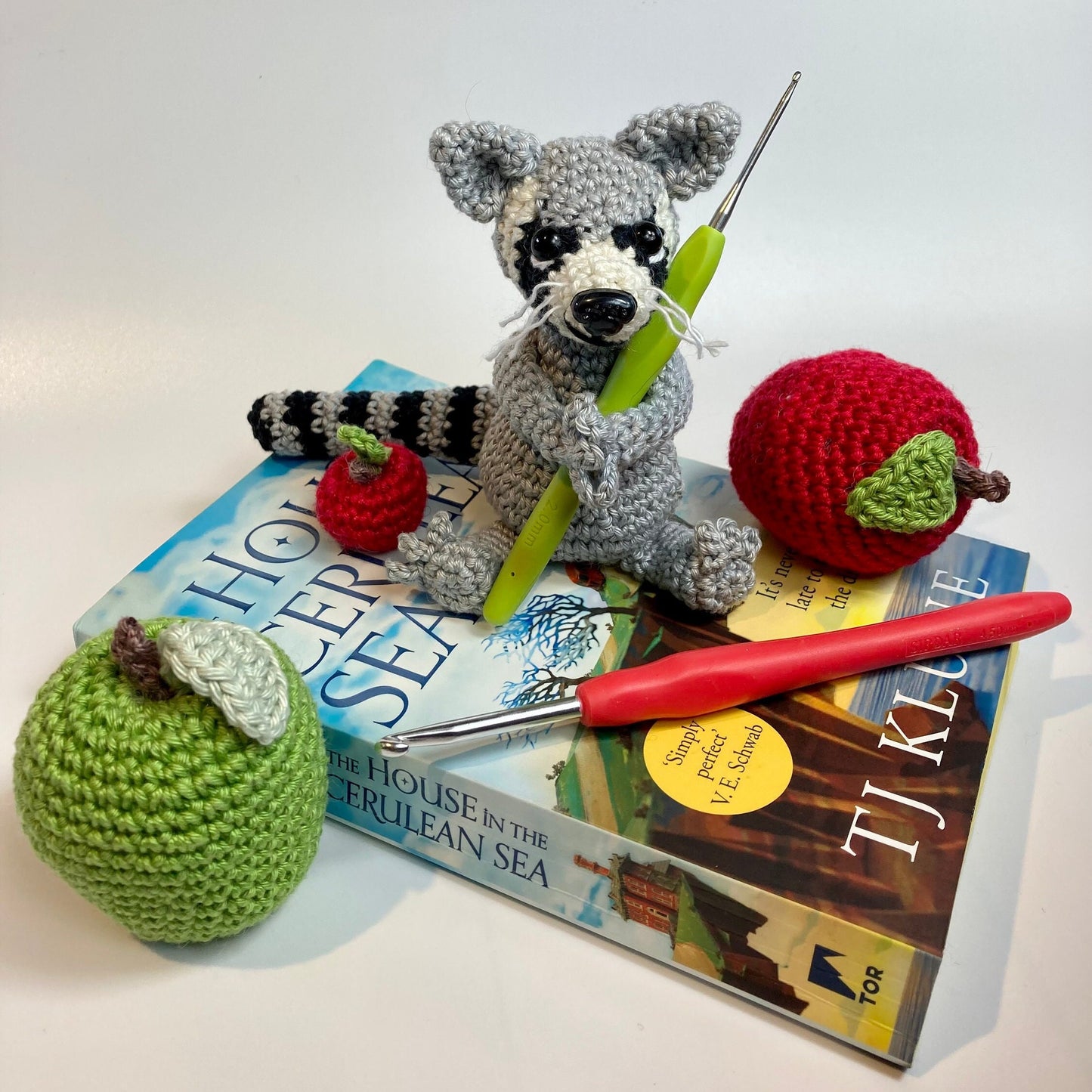 Ringo Raccoon Crochet Kit. Everything you need to crochet this cute baby raccoon. Full step by step instructions, luxury yarns, accessories.