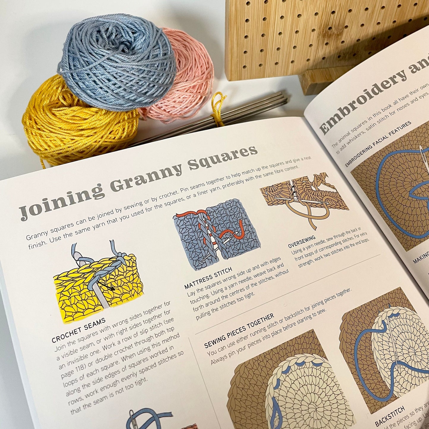Crochet Granny Squares Animal Kit. Patterns for 40 Animal Squares, Blocking Board, 12 Balls of our Wonderful UK made Yarn & Crochet Hook