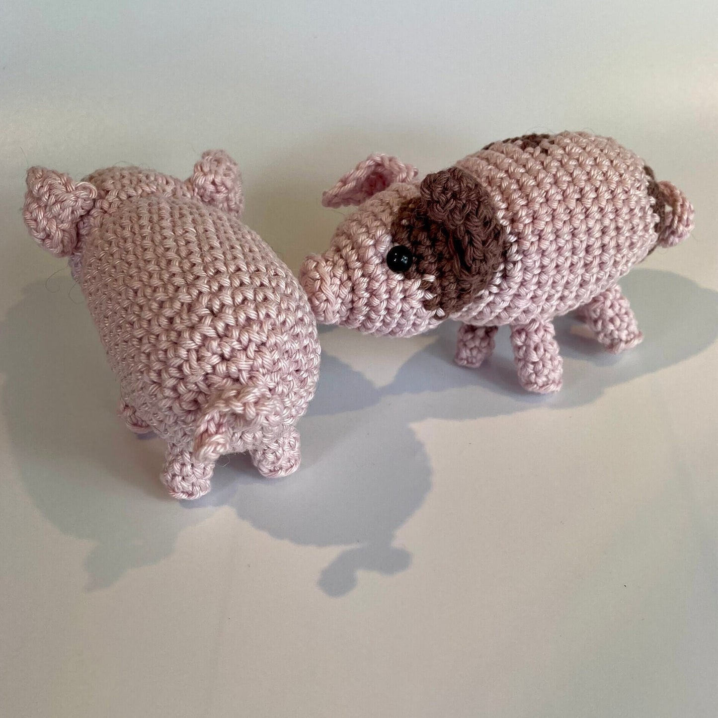 Piglets Crochet Kit. A complete kit for you to crochet a pair of the cutest piglets in luxury Natural British yarn. Mini pig stitch marker.