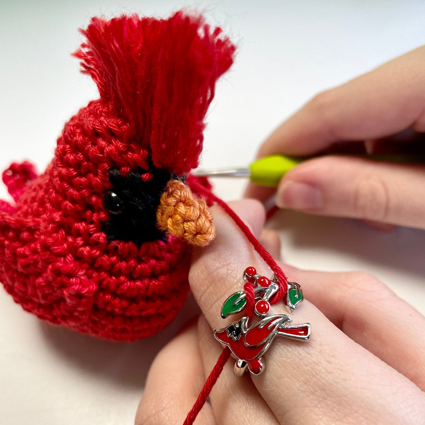 Cardinal Crochet Ring. Gorgeous Silver Pated, adjustable size, Cardinal Crochet Ring. Perfect for Christmas Gifting.