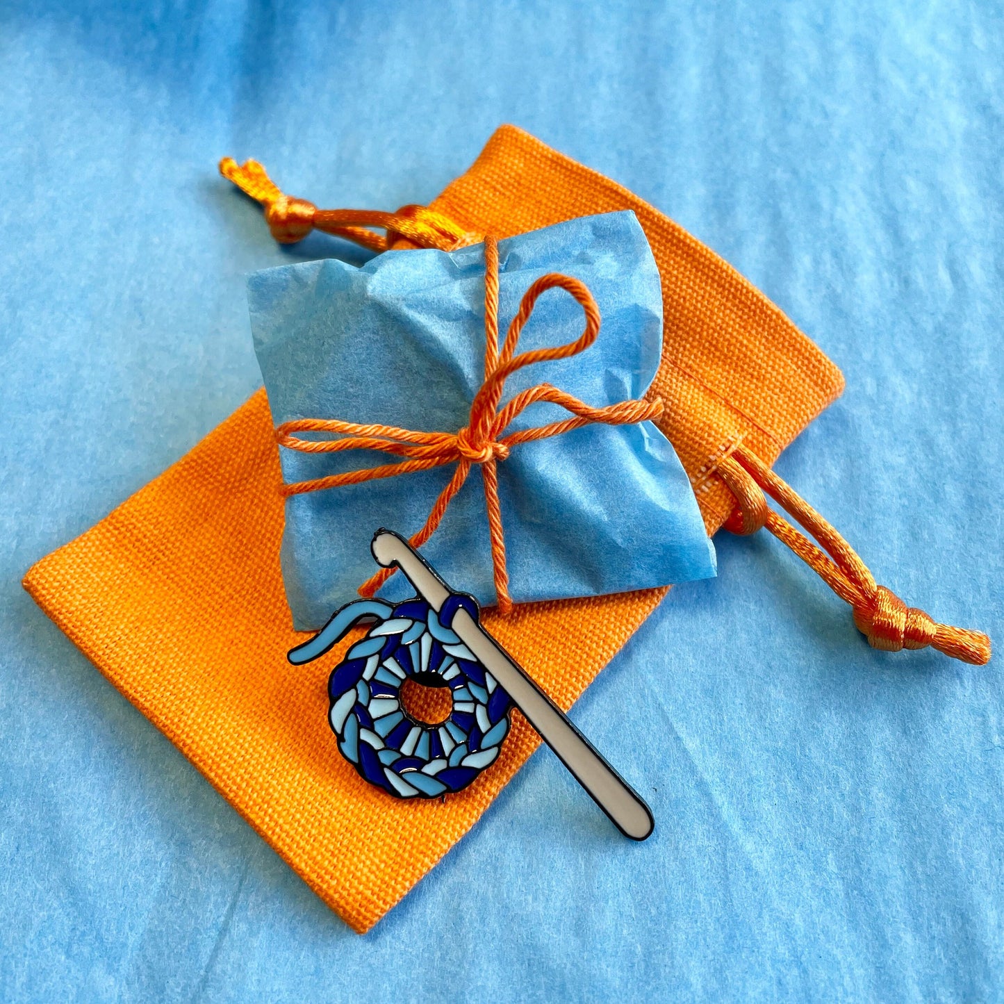 Crochet Enamel Pin Badge.