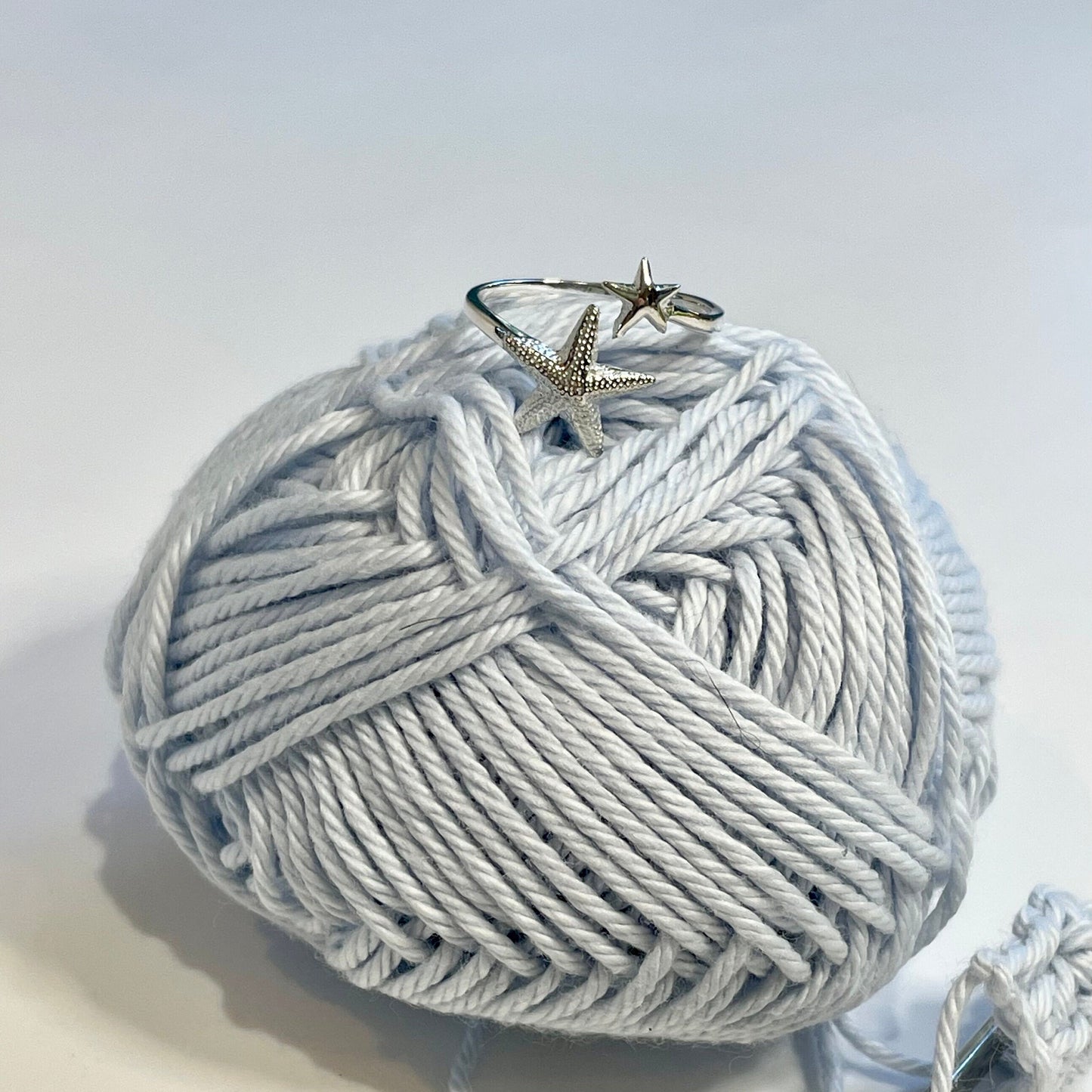 Handmade 'Starfish' Sterling Silver Crochet Ring. Adjustable for crochet tension and comfort. Handmade in Silver for Nautilus Crochet.
