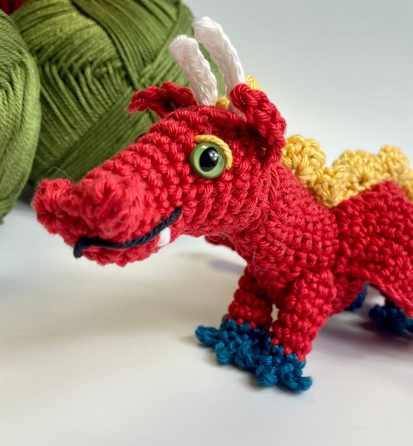 Huw the Welsh Dragon Crochet Kit. Featuring gorgeous UK yarns.
