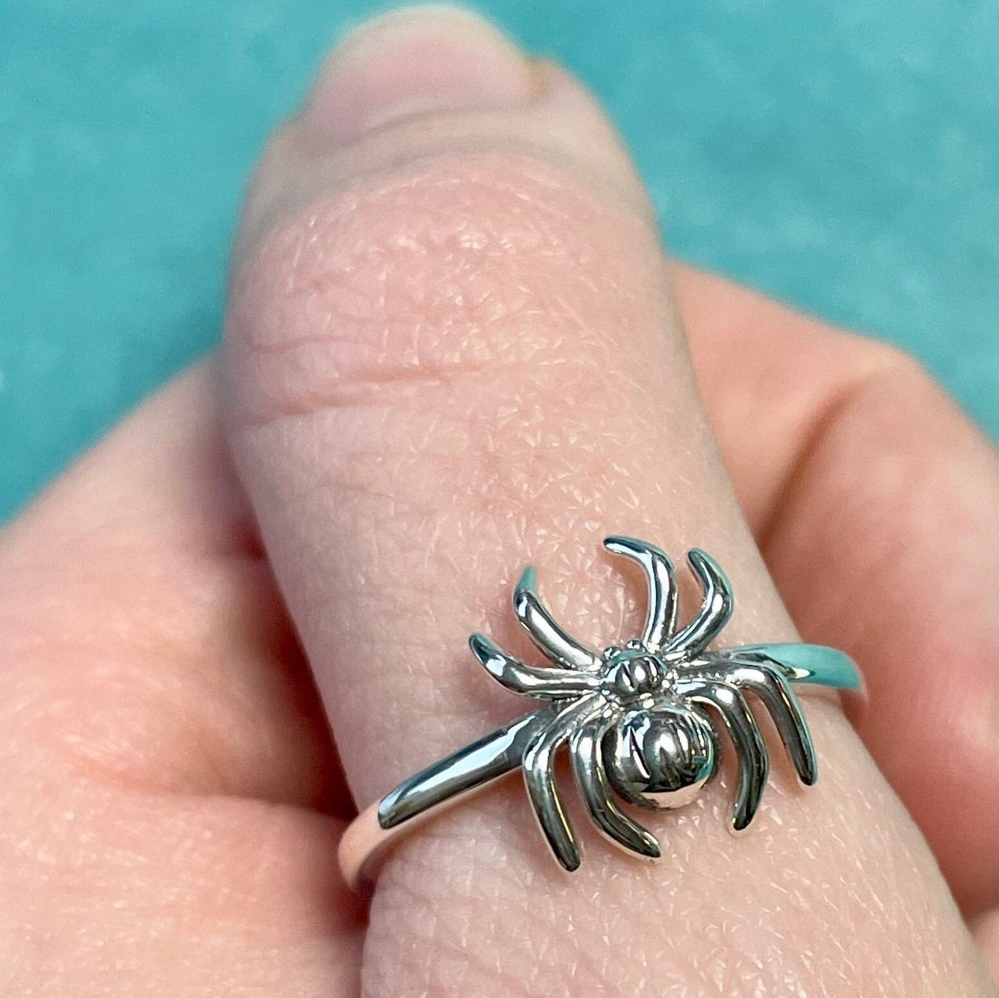 Spider Sterling Silver Crochet Ring. Adjustable for crochet tension and comfort.