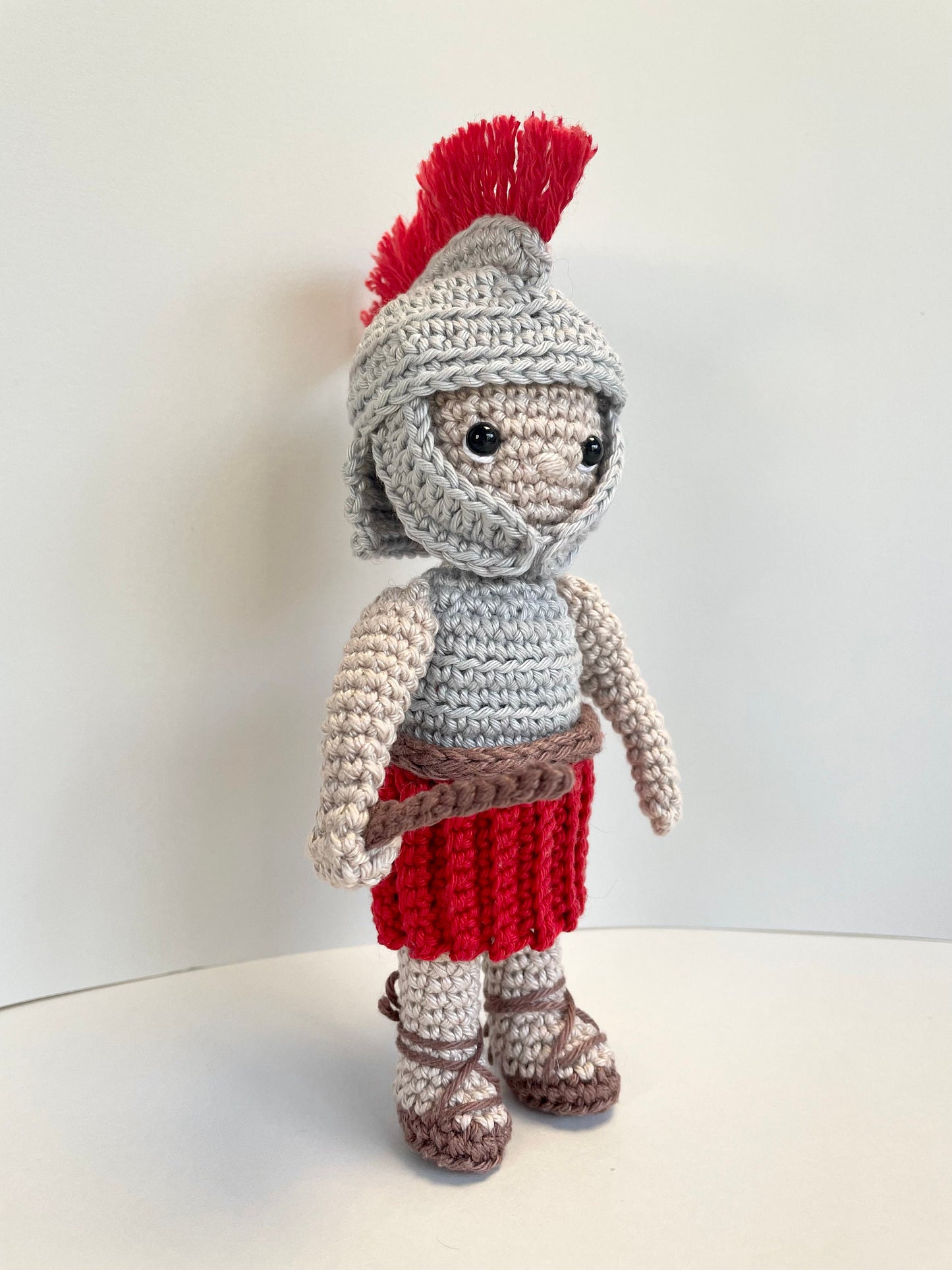Roman Legionary Amigurumi Crochet Kit. Commissioned by The British Museum. Complete with luxury yarns, full instructions & accessories.