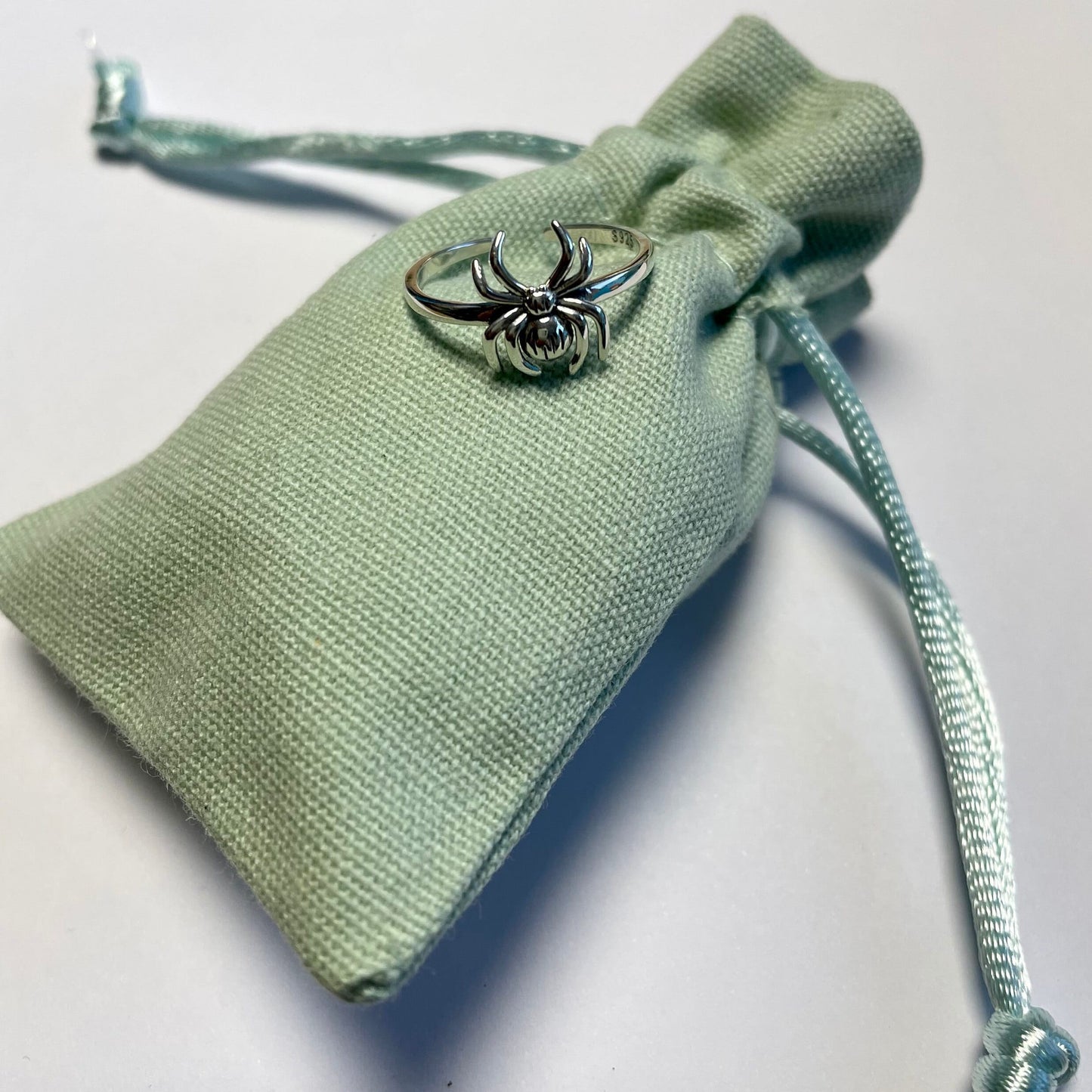 Spider Sterling Silver Crochet Ring. Adjustable for crochet tension and comfort.