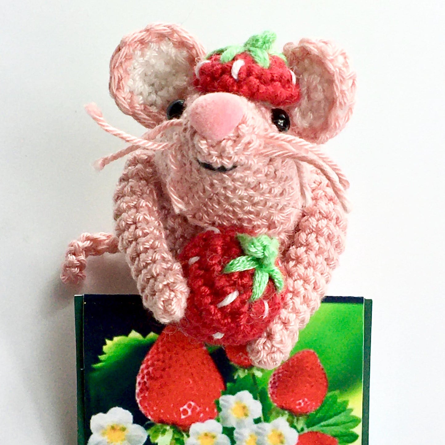 Berry, the Strawberry Mouse! Complete Amigurumi Mouse Crochet Kit with luxury natural yarn.