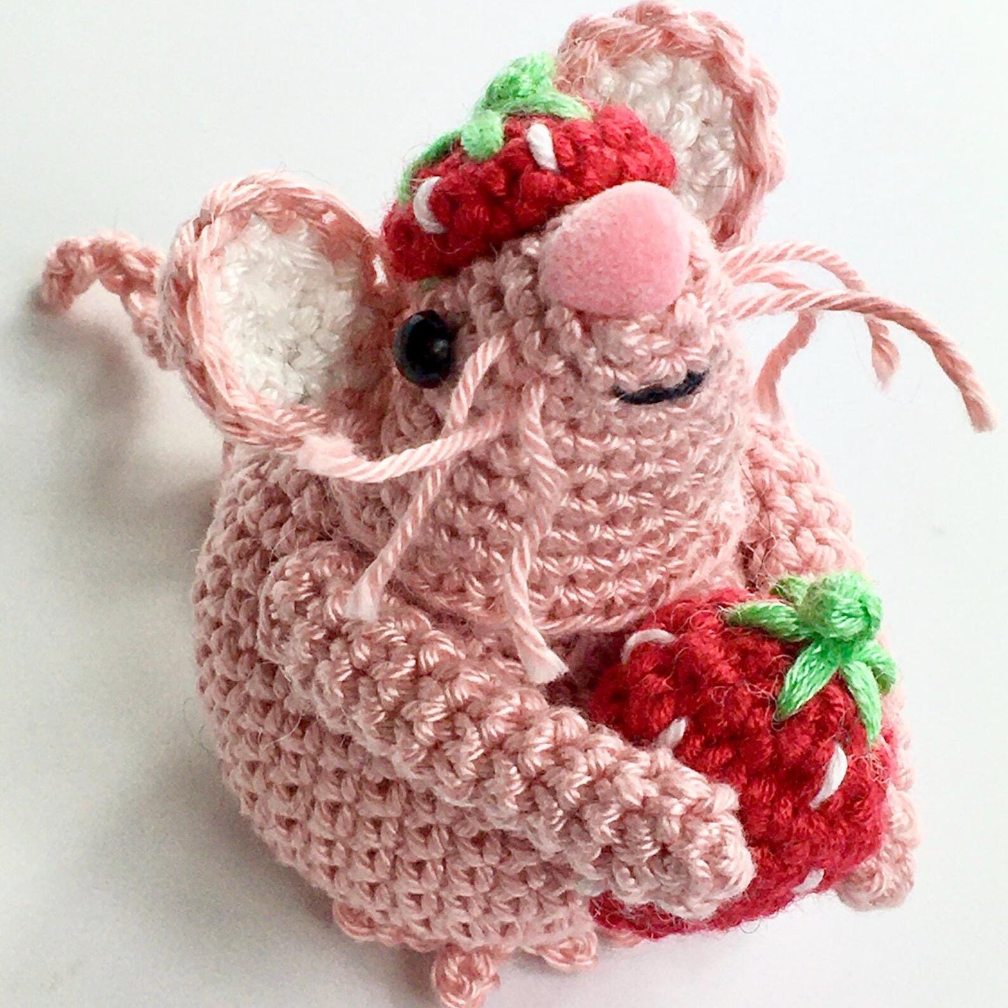 Berry, the Strawberry Mouse! Complete Amigurumi Mouse Crochet Kit with luxury natural yarn.