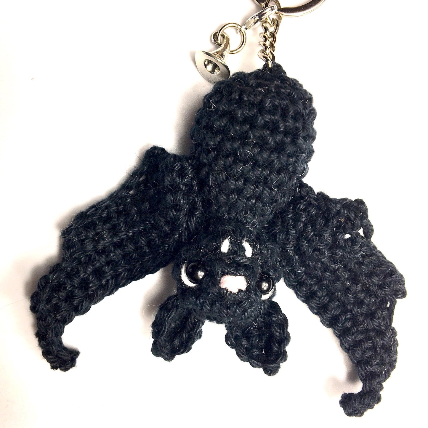 Bat Keyring Crochet Kit. A Complete kit with step by step instructions, luxury yarn & silver stitch marker all in a black velvet bag.