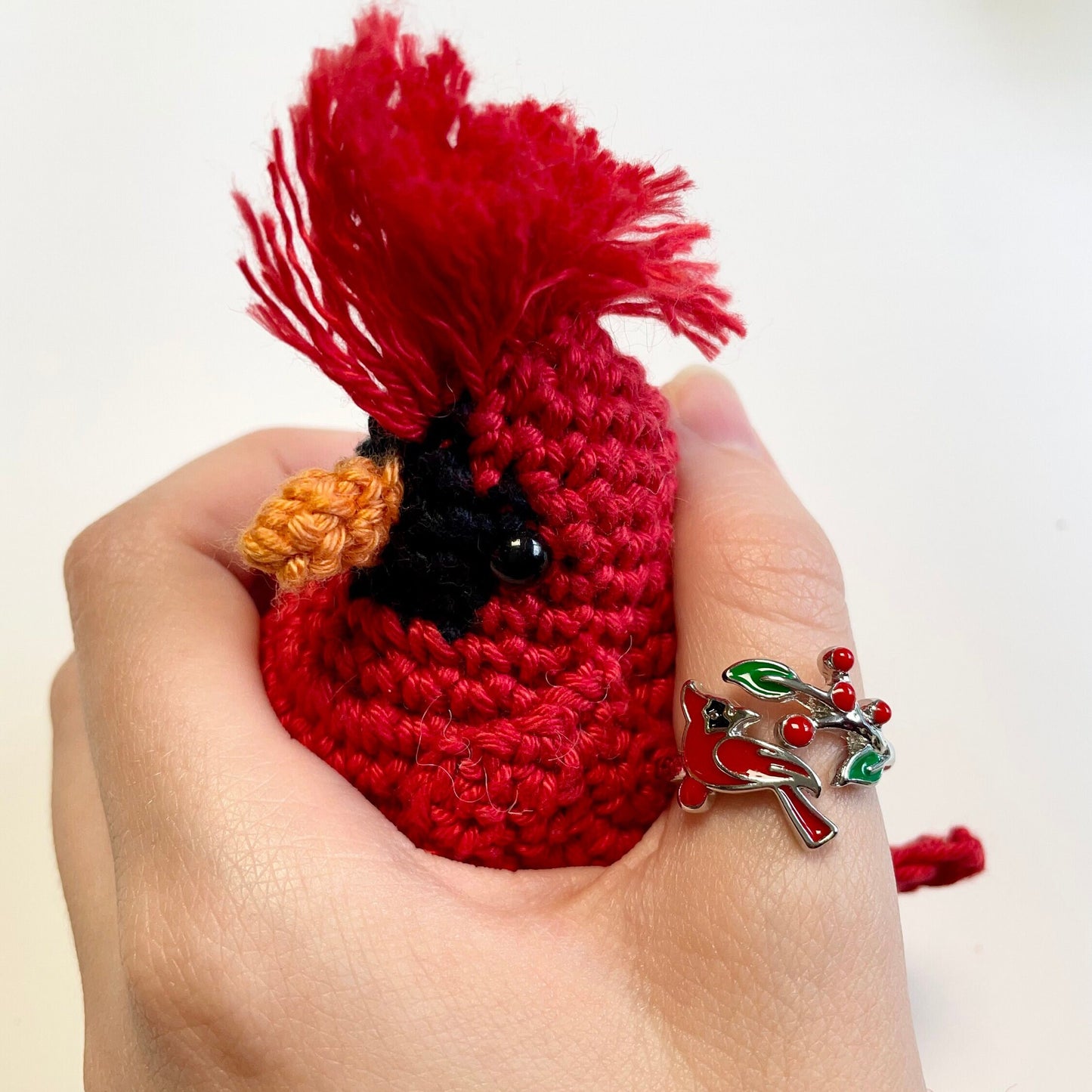 Cardinal Crochet Ring. Gorgeous Silver Pated, adjustable size, Cardinal Crochet Ring. Perfect for Christmas Gifting.