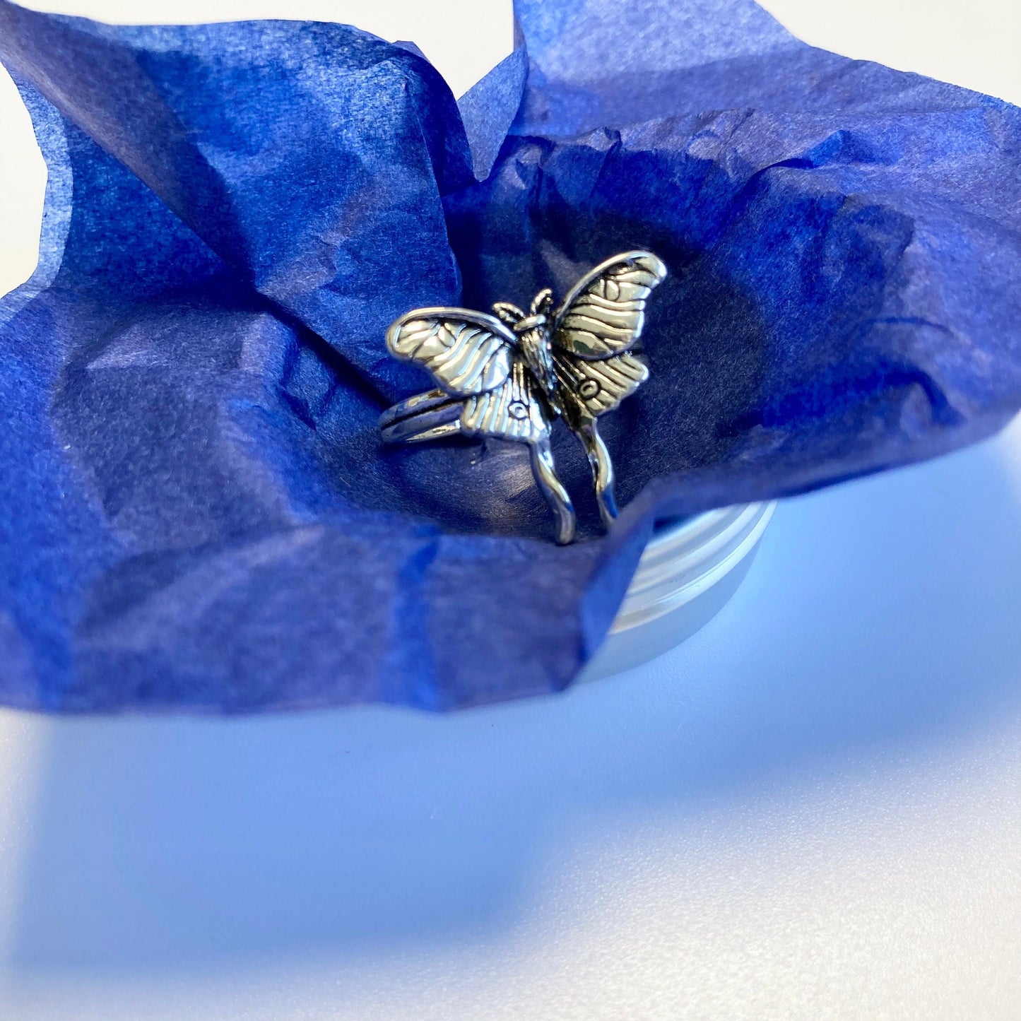 Luna Moth Crochet Ring. This gorgeous furry moth features in this one size crochet ring, for tension and comfort.