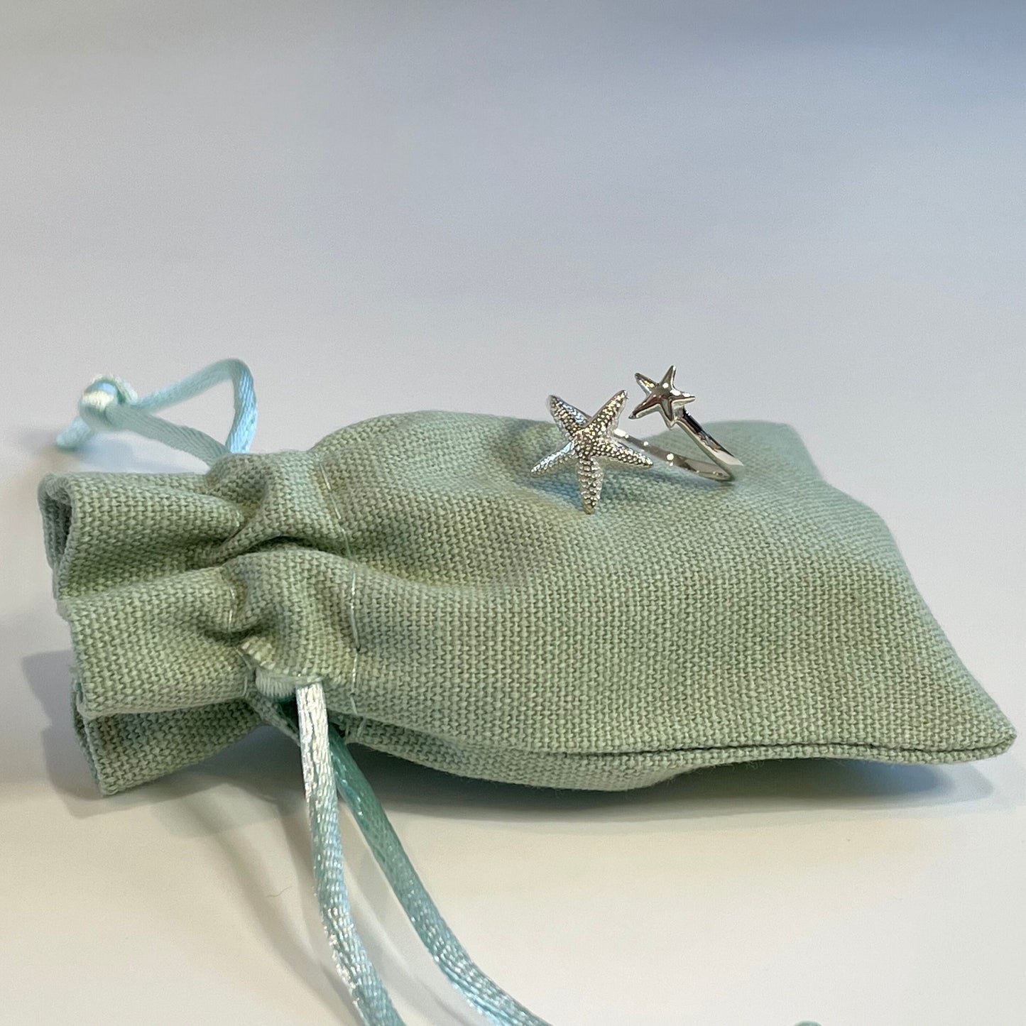Handmade 'Starfish' Sterling Silver Crochet Ring. Adjustable for crochet tension and comfort. Handmade in Silver for Nautilus Crochet.