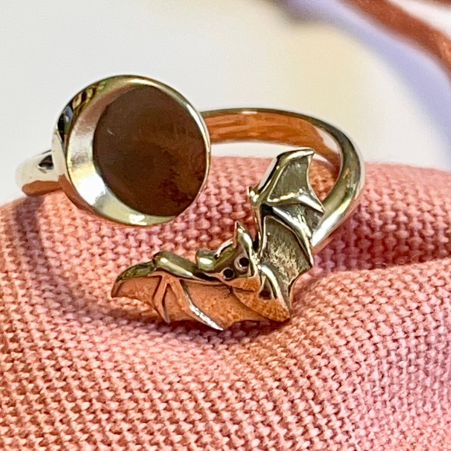 Bat & Moon Bronze Crochet Ring