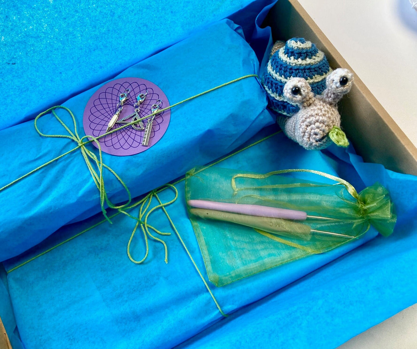 Science Crochet Gift. Kit includes Hyperbolic Planes Crochet Book, Luxury British Yarn, Crochet Hooks & 3 Super Cute Sciencey Stitch Markers