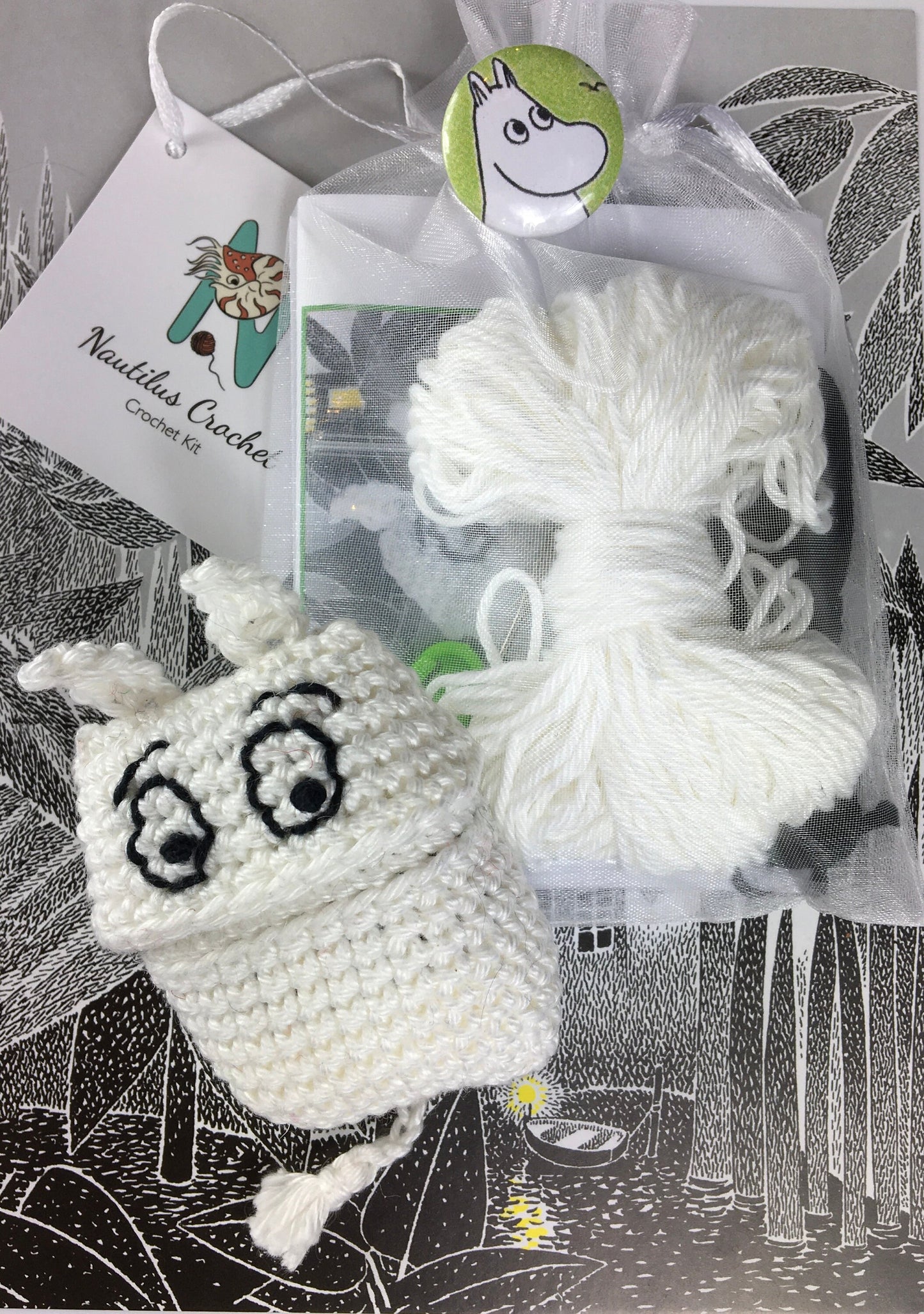 Moomin AirPods Case Crochet Kit. Including full instructions, luxury yarns and accessories.