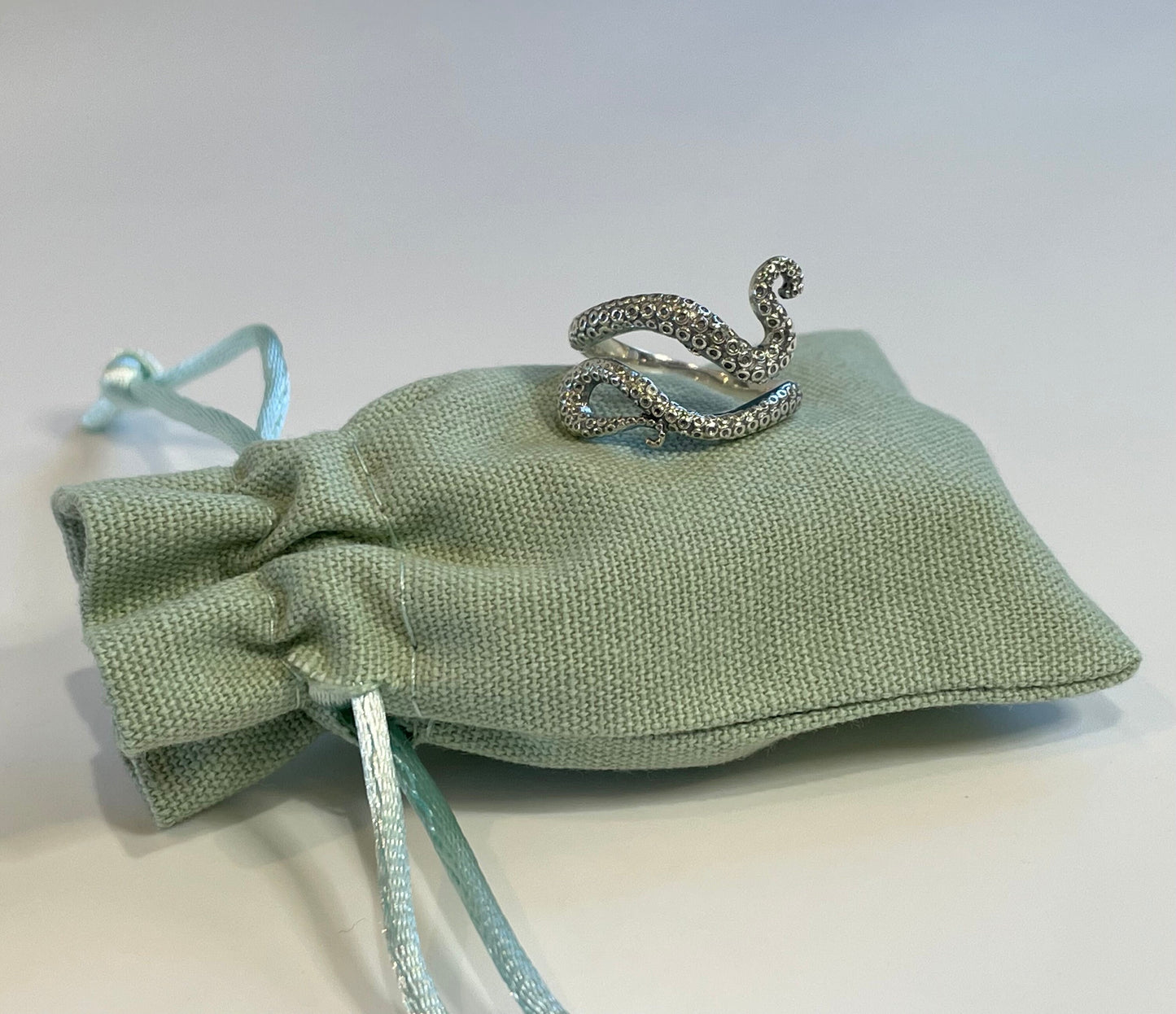 Handmade 'Octopus' Sterling Silver Crochet Ring. Adjustable for crochet tension and comfort. Handmade Sterling Silver for Nautilus Crochet