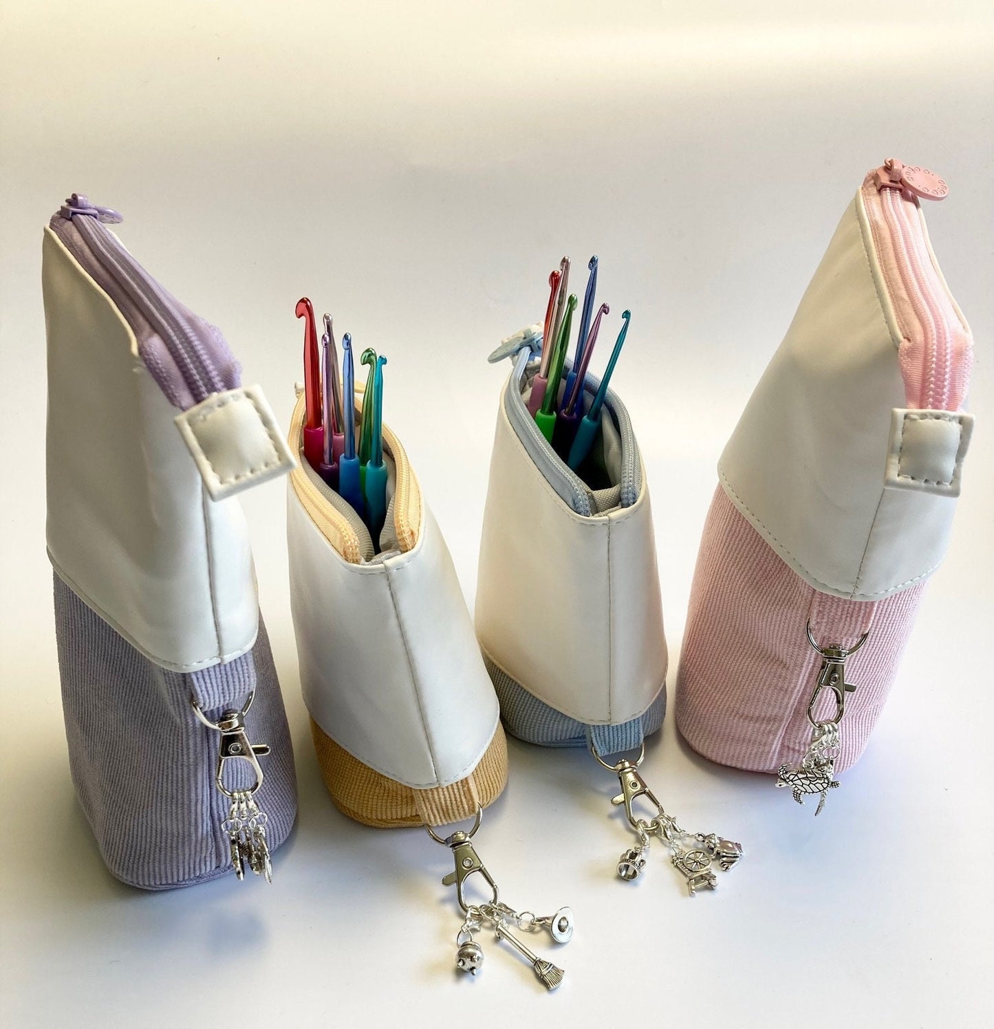 Crochet Case. Telescopic case, corduroy in a choice of 4 pastel colours.