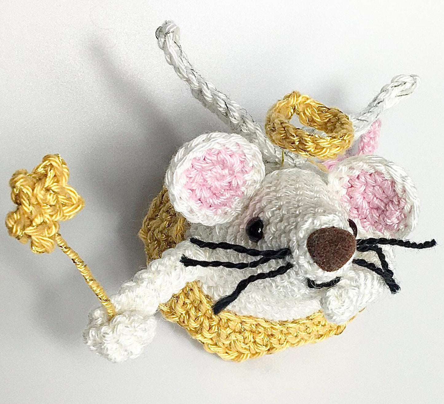 Angel Mouse - 'Boo'. Complete Amigurumi Crochet Kit with luxury natural British yarn for beginners up.