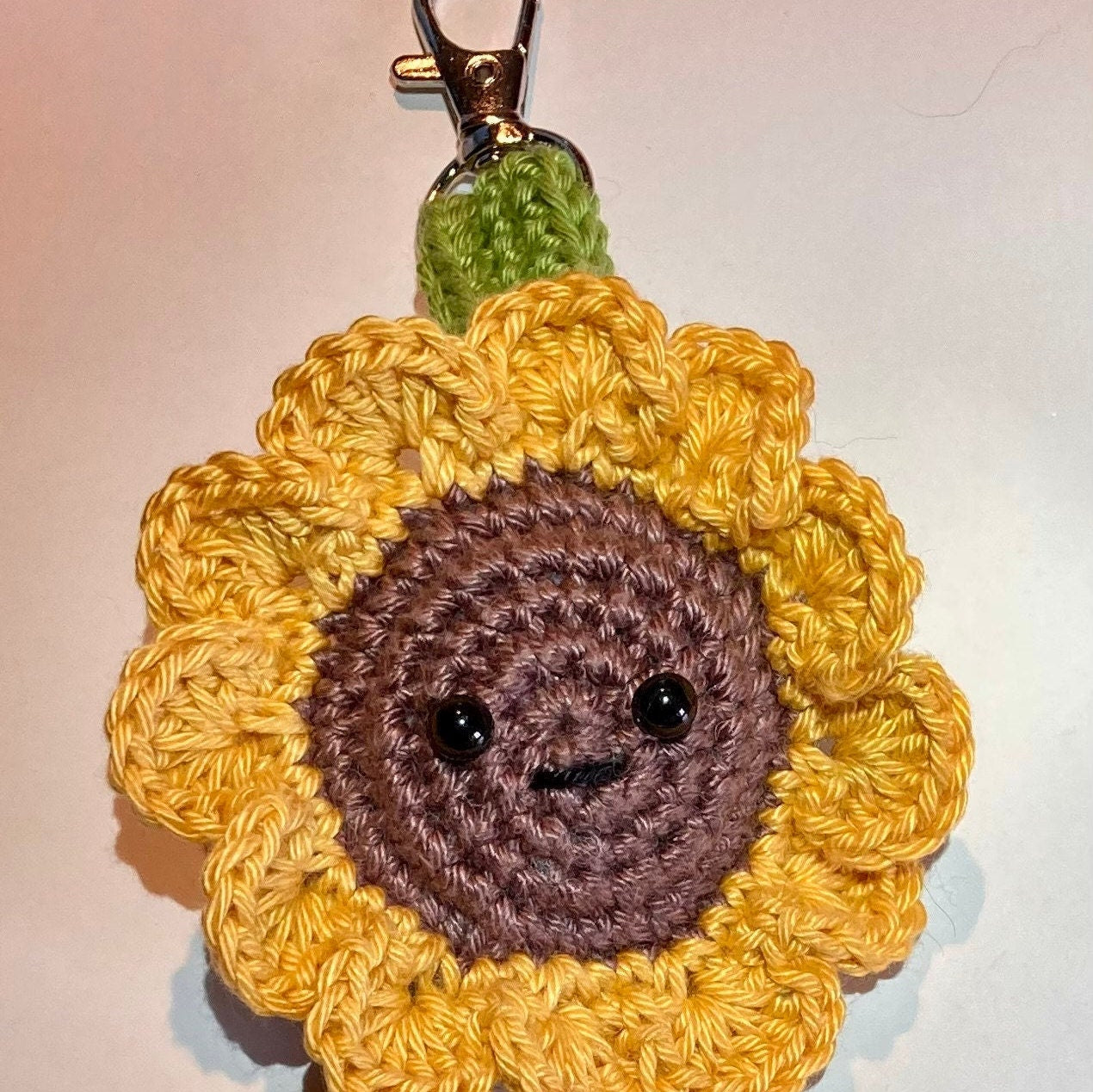 Sunflower Amigurumi Keyring / Bag Charm Kit. A complete kit including luxury natural yarns, silver plated stitch marker & accessories.