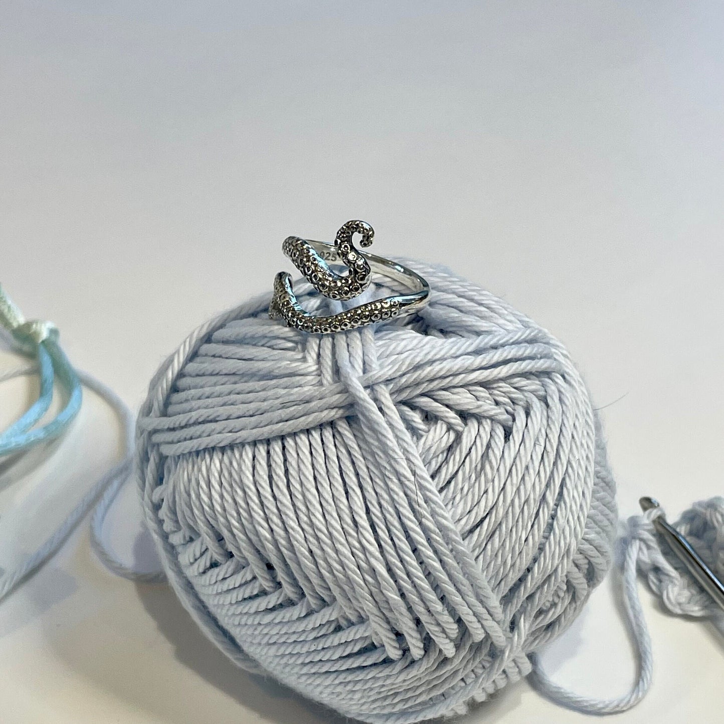 Handmade 'Octopus' Sterling Silver Crochet Ring. Adjustable for crochet tension and comfort. Handmade Sterling Silver for Nautilus Crochet